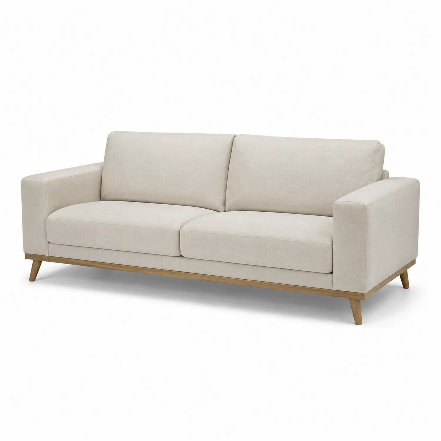 Canapé 3 places en tissu Beige avec pieds en bois-rivviorae