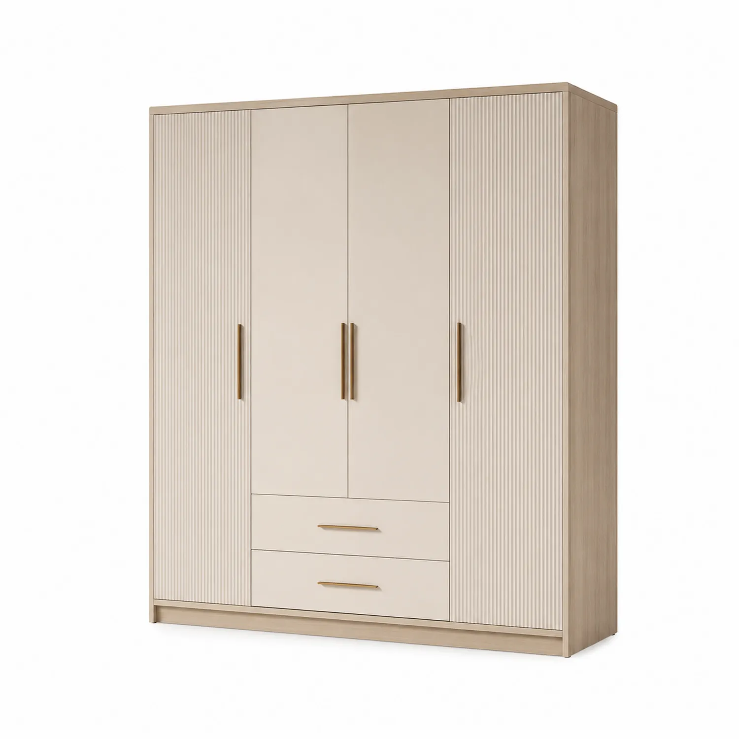 Armoire en bois 4 portes avec 2 tiroirs Beige-rivviorae