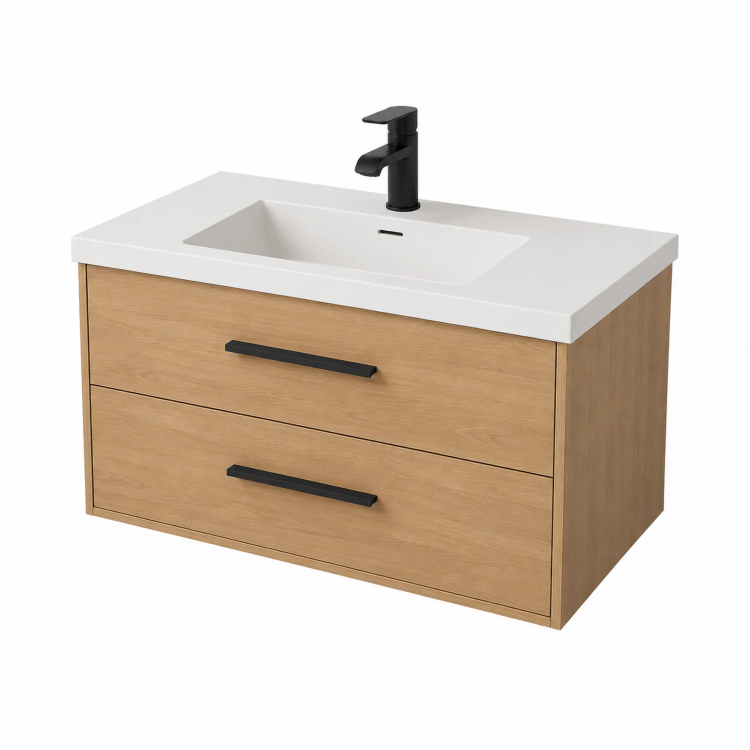 Meuble-lavabo mural en bois avec lavabo en céramique blanche-rivviorae