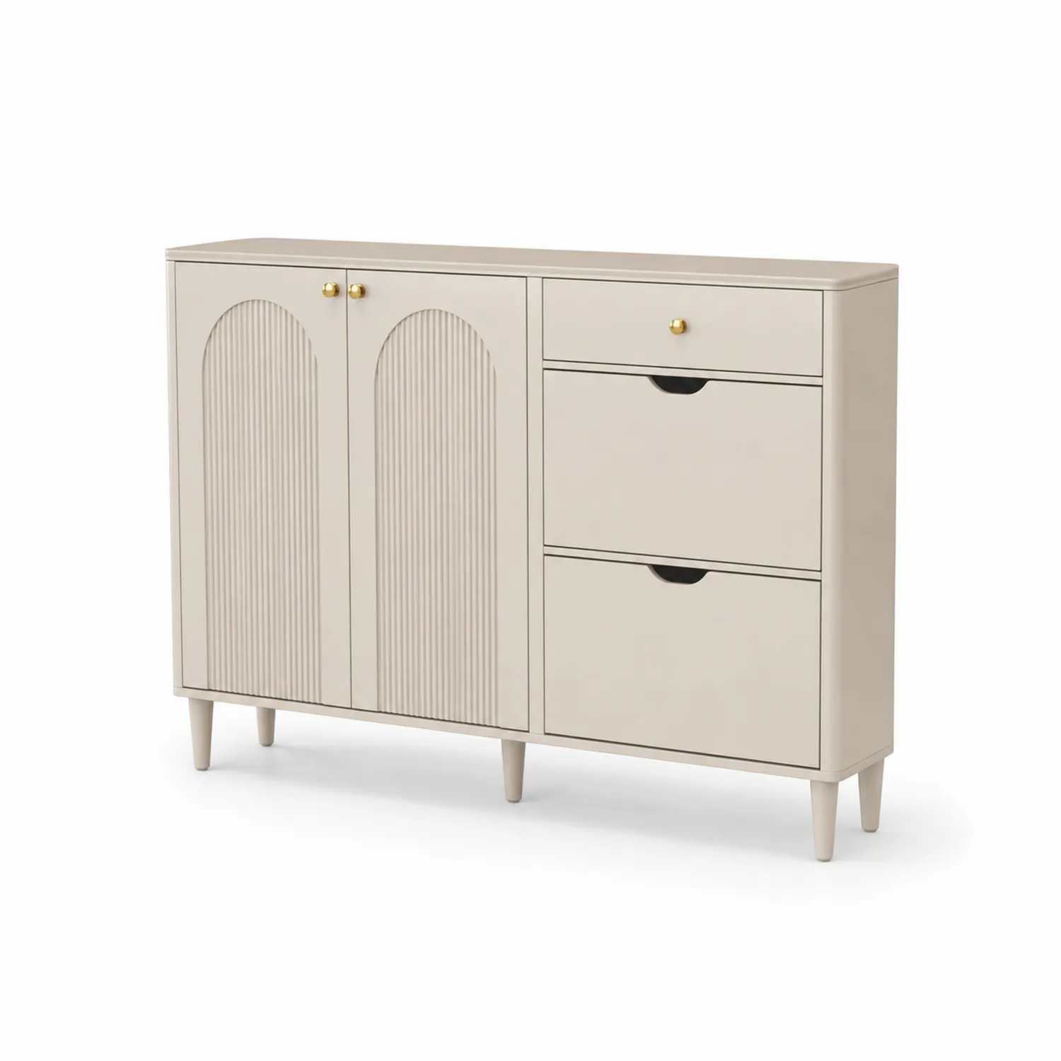 Meuble à chaussures en bois beige avec portes et tiroirs 100x35x80 cm-rivviorae