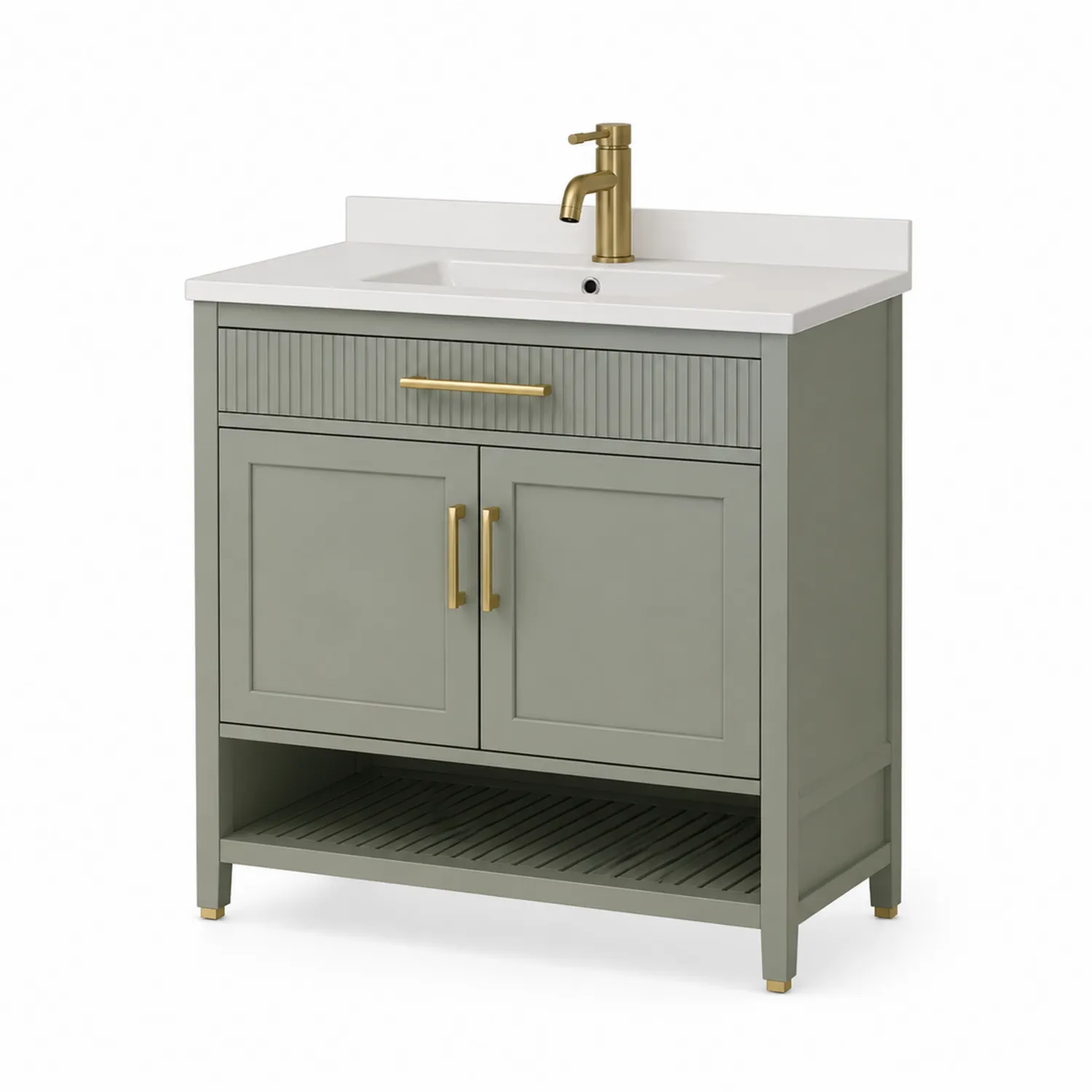 Meuble-lavabo simple en bois avec lavabo en céramique, Vert, 80x45x85 cm-rivviorae