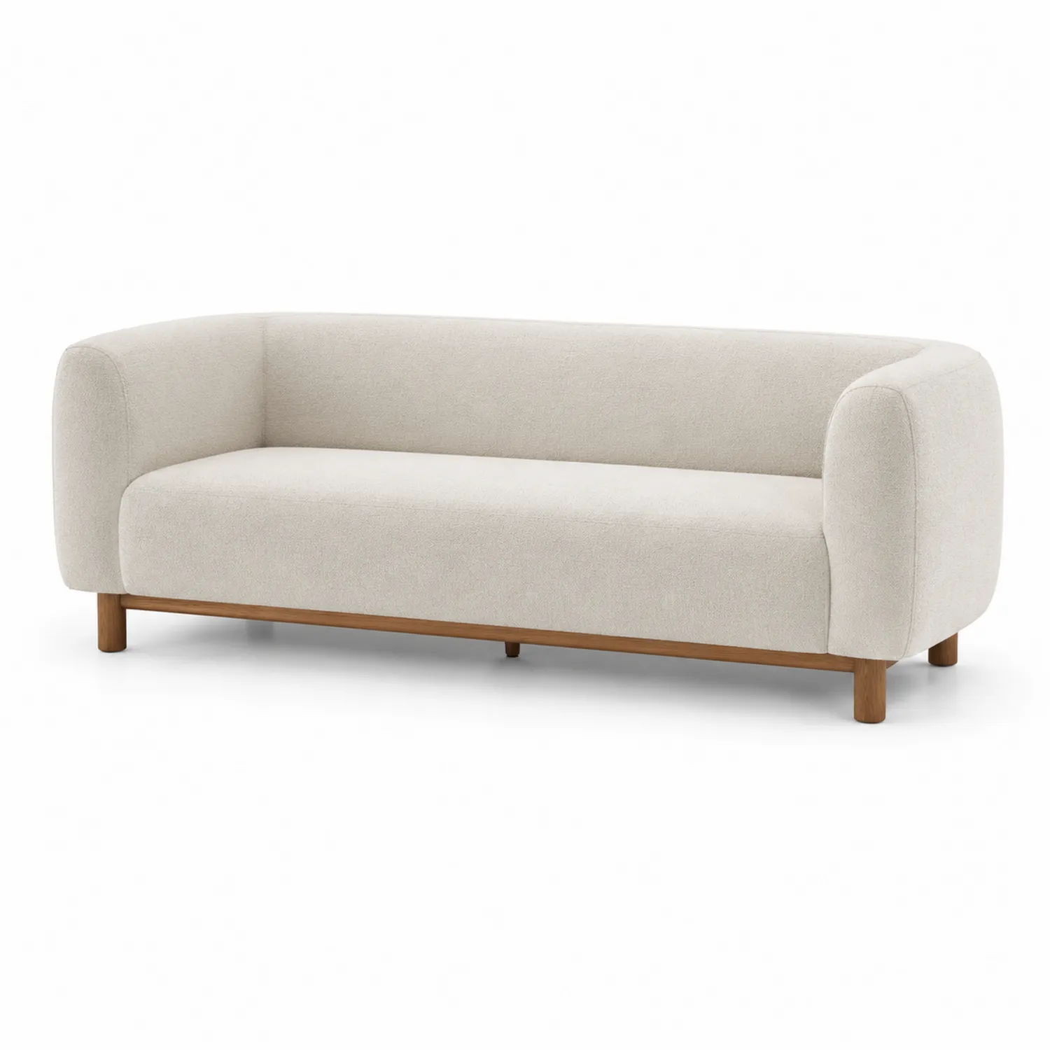 Canapé 3 places en tissu bouclé beige avec pieds en bois-rivviorae