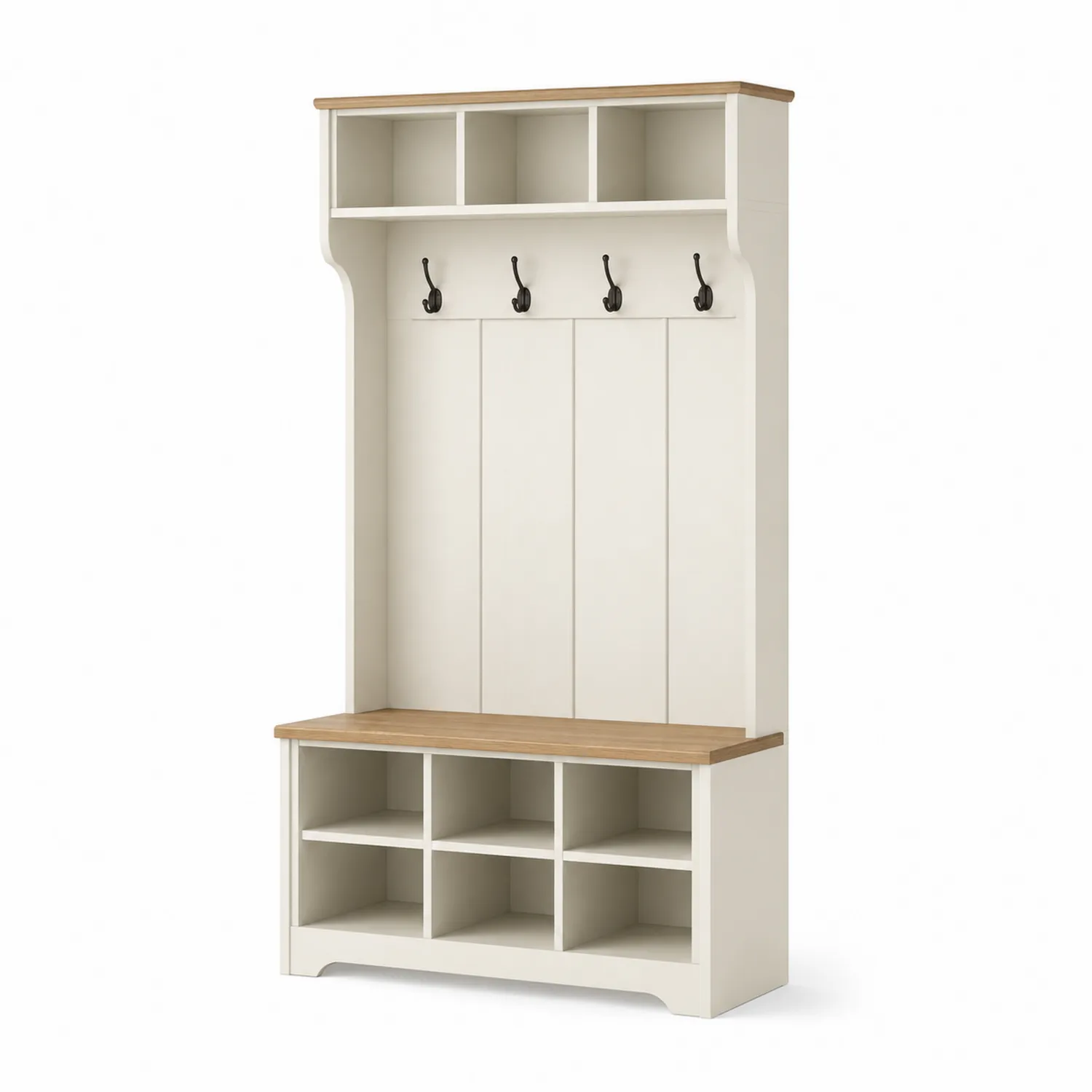 Portemanteau en Bois avec Banc en Hêtre et Blanc Cassé-rivviorae