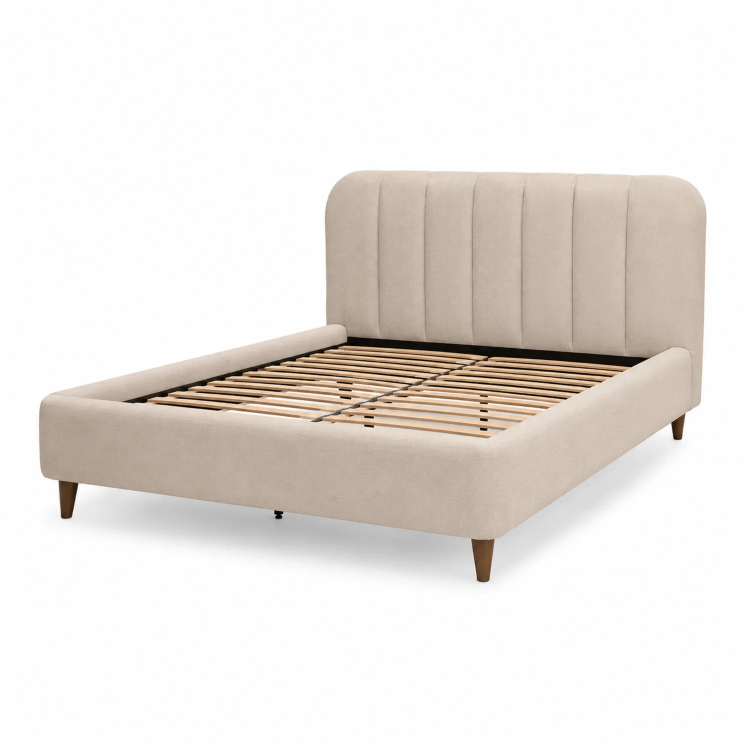 Lit double bois et polyester beige 200x160 cm-rivviorae