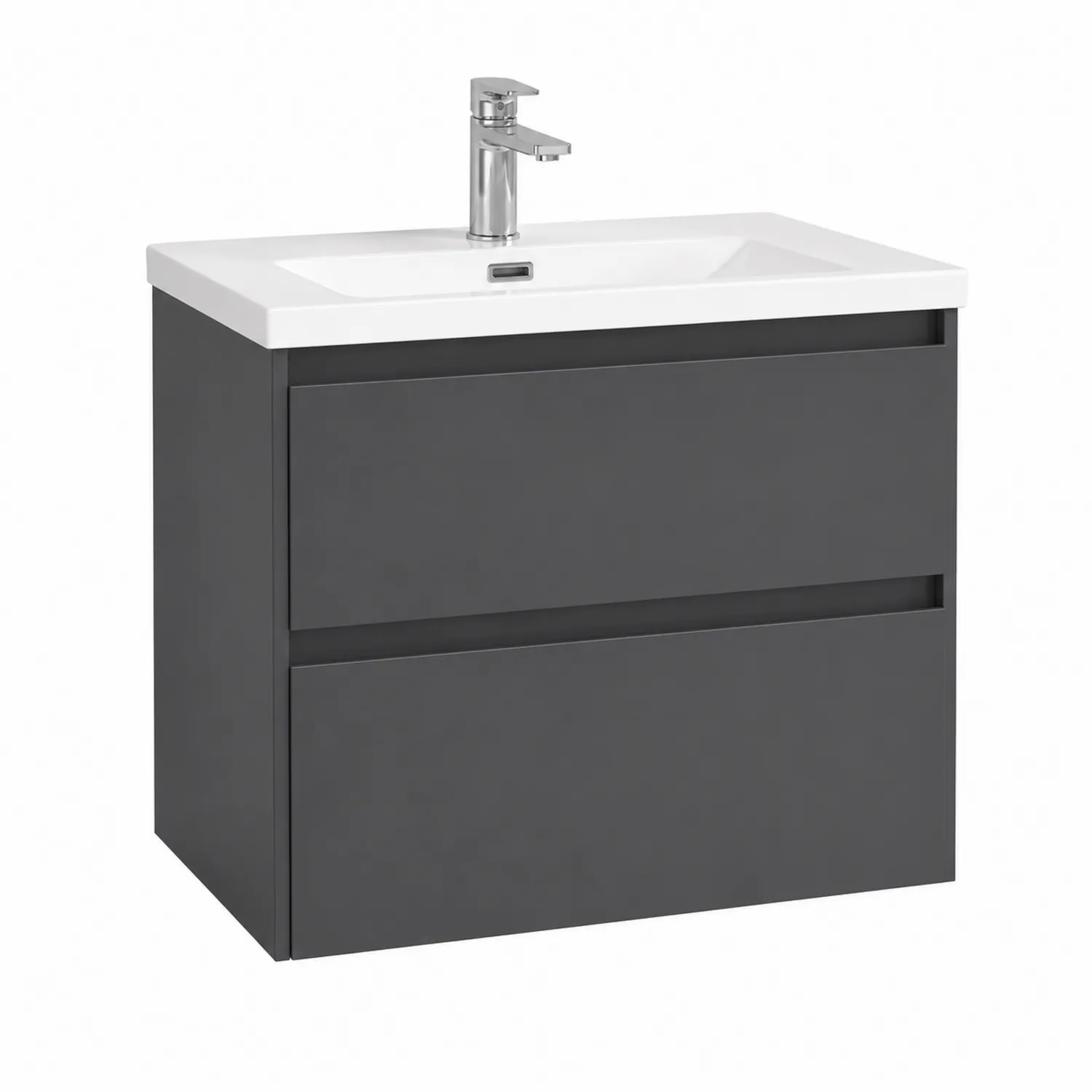 Meuble-lavabo mural en MDF gris avec vasque en céramique 80 cm-rivviorae