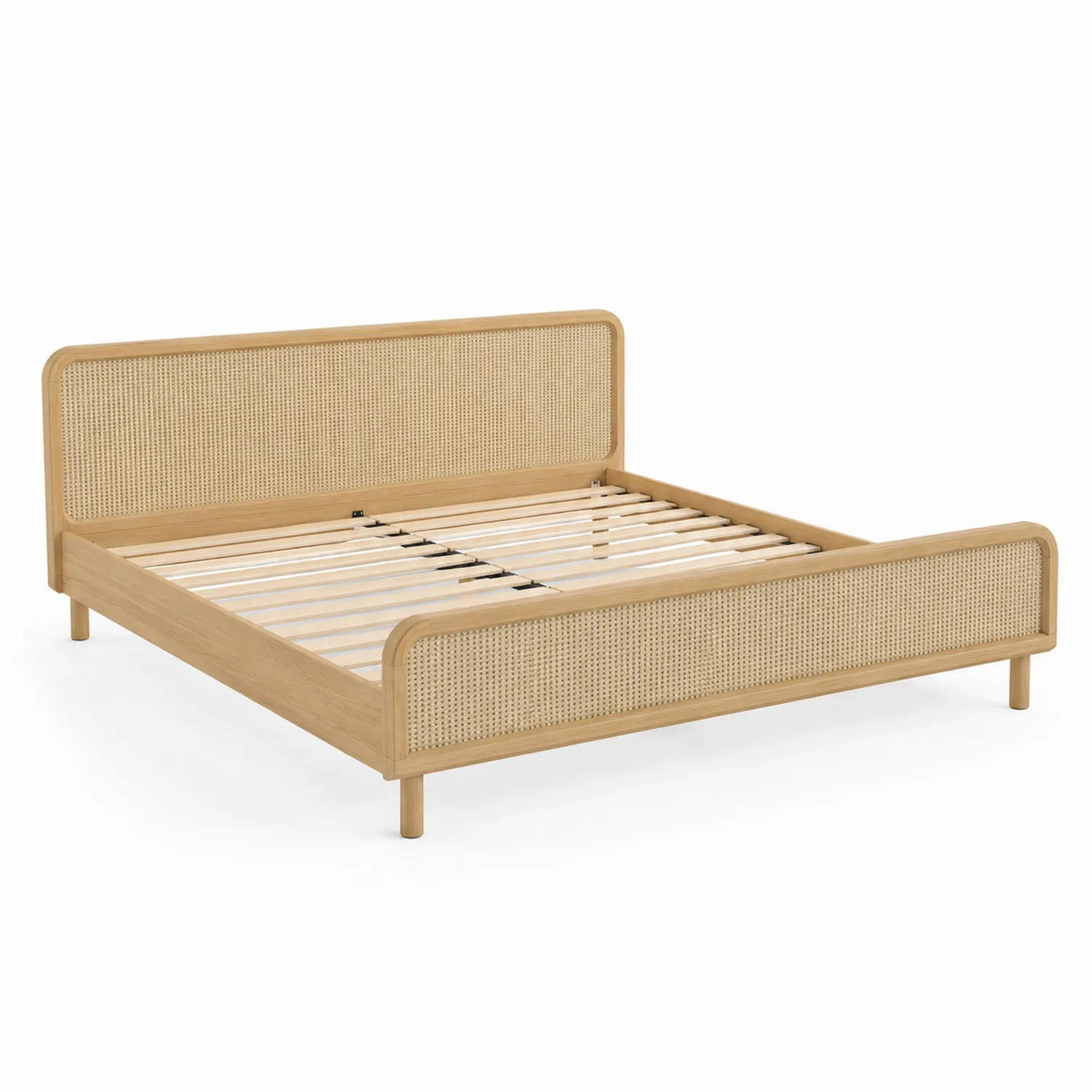 Lit double en bois avec tête de lit en rotin 200x160 cm-rivviorae