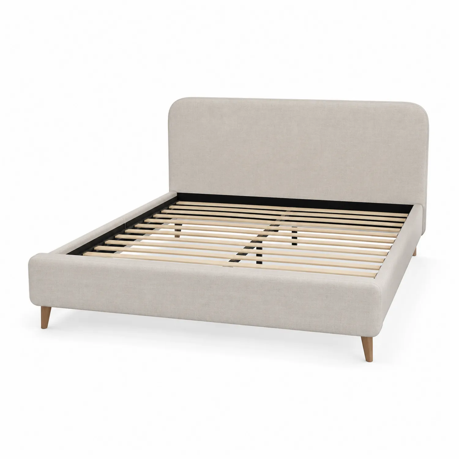 Lit double en bois et tissu lin 200x160 cm-rivviorae