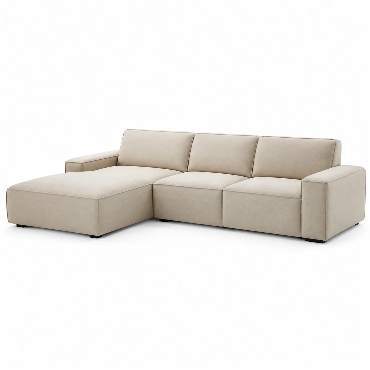 Canapé d'angle en tissu polyester beige avec méridienne gauche-rivviorae