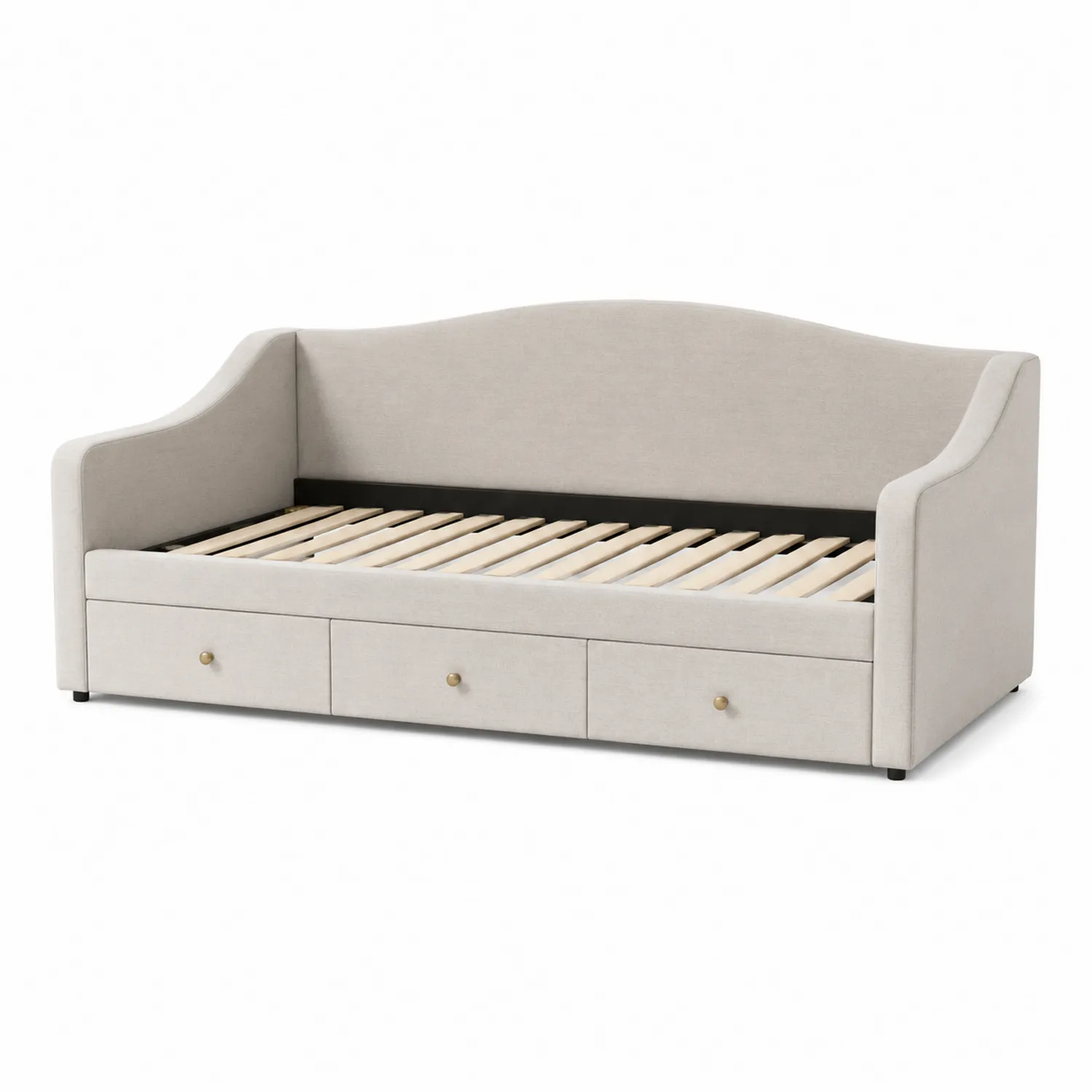 Lit de jour avec tiroirs en bois et tissu beige-rivviorae