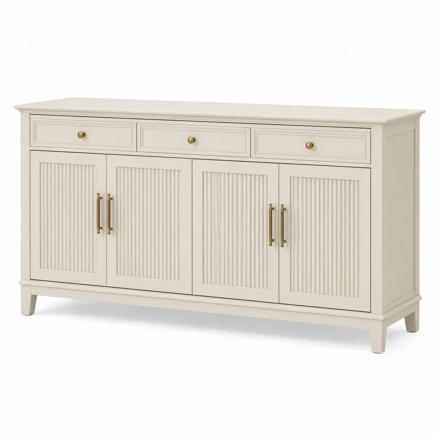 Buffet en bois avec 3 tiroirs et 4 portes Blanc-rivviorae