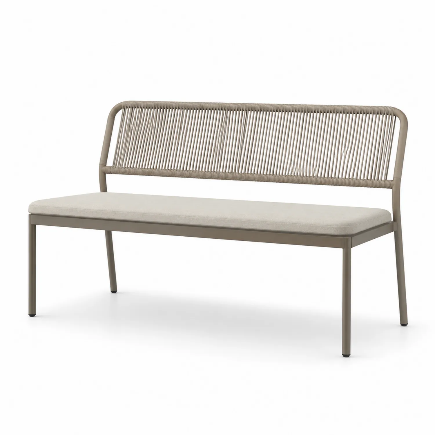Banc d'extérieur en aluminium avec assise rembourrée et dossier en corde-rivviorae