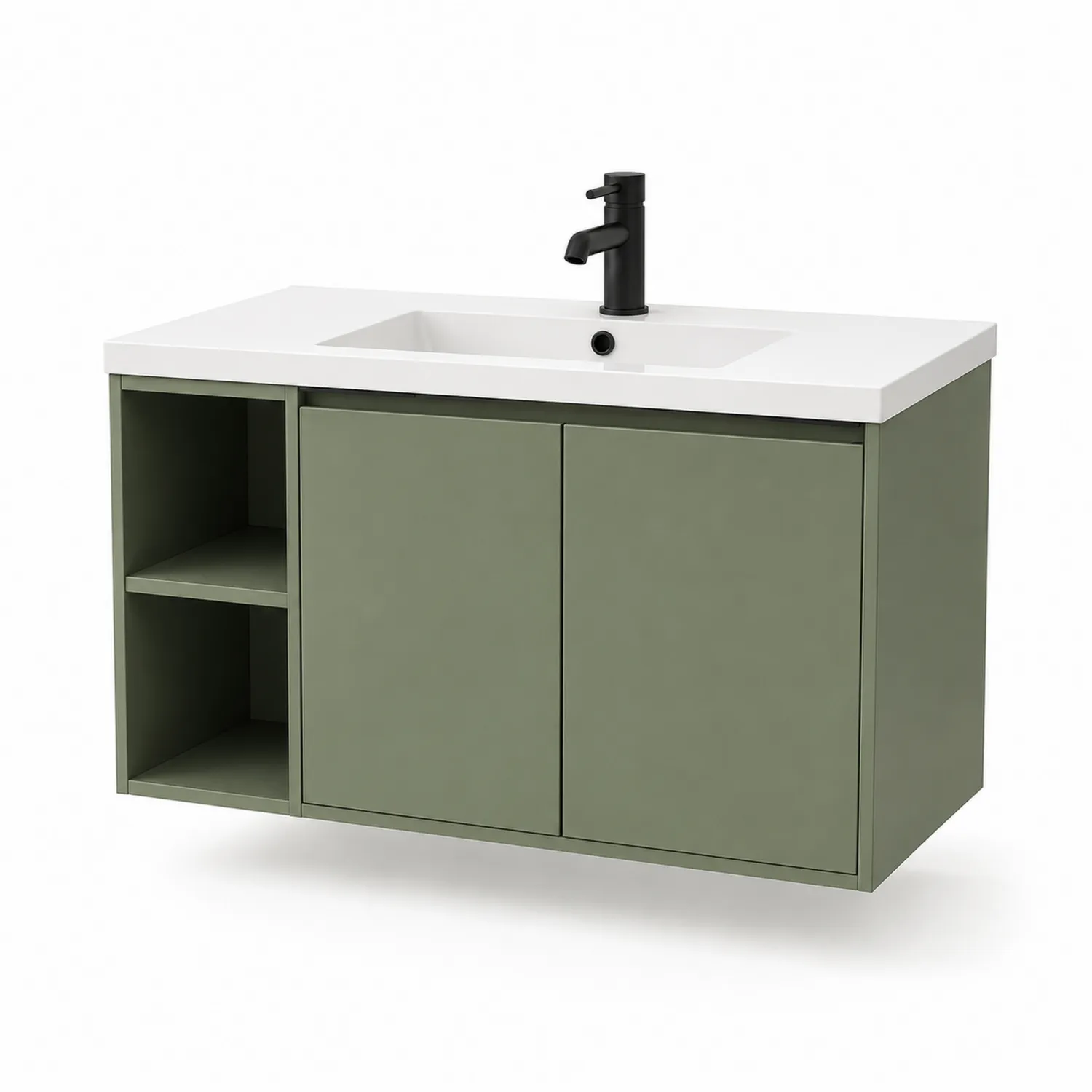 Meuble-lavabo mural en bois MDF vert avec lavabo en résine acrylique blanche 80 cm-rivviorae