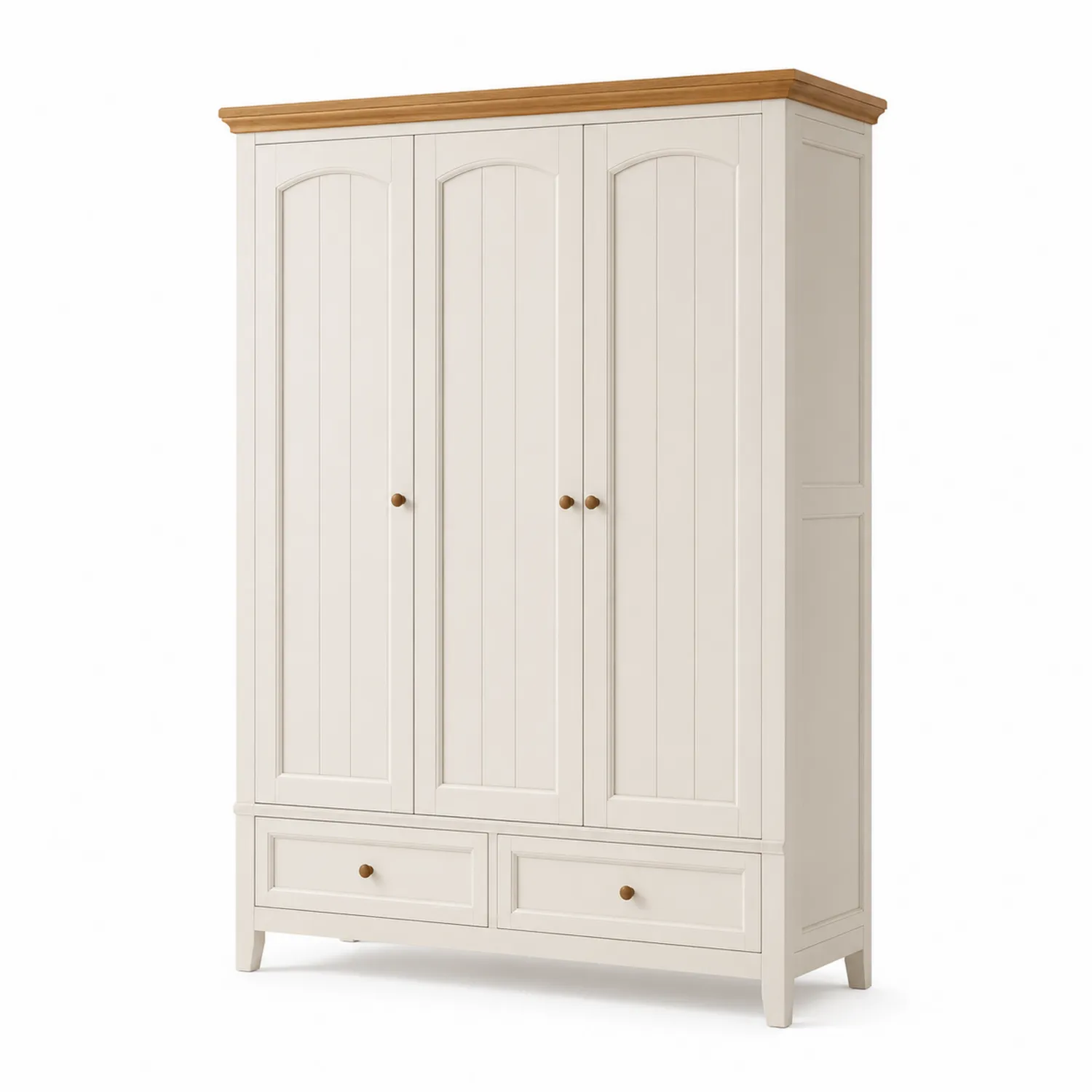 Armoire 3 portes en bois crème et chêne avec tiroirs-rivviorae