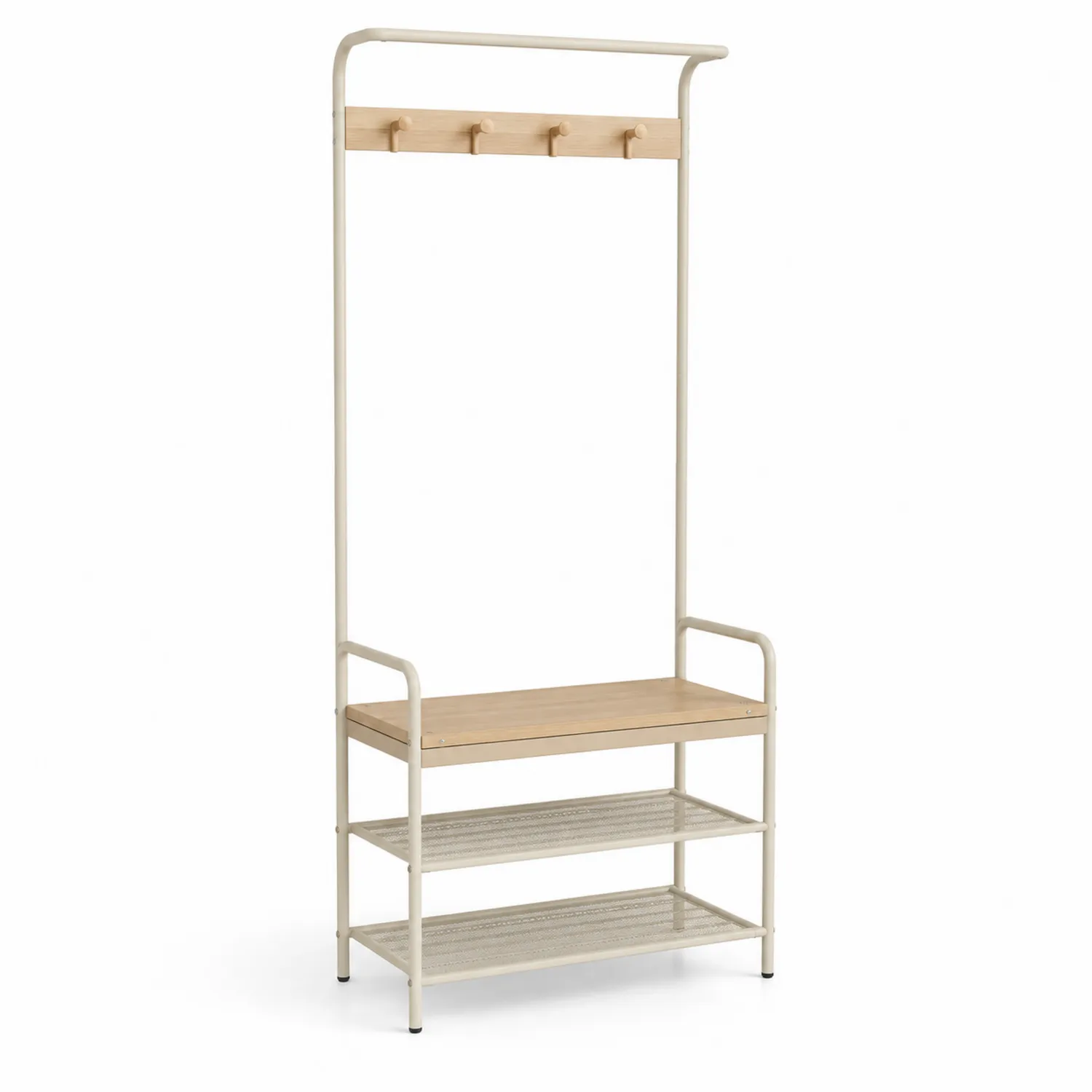 Porte-manteau en métal et bois avec étagères de rangement 180cm-rivviorae