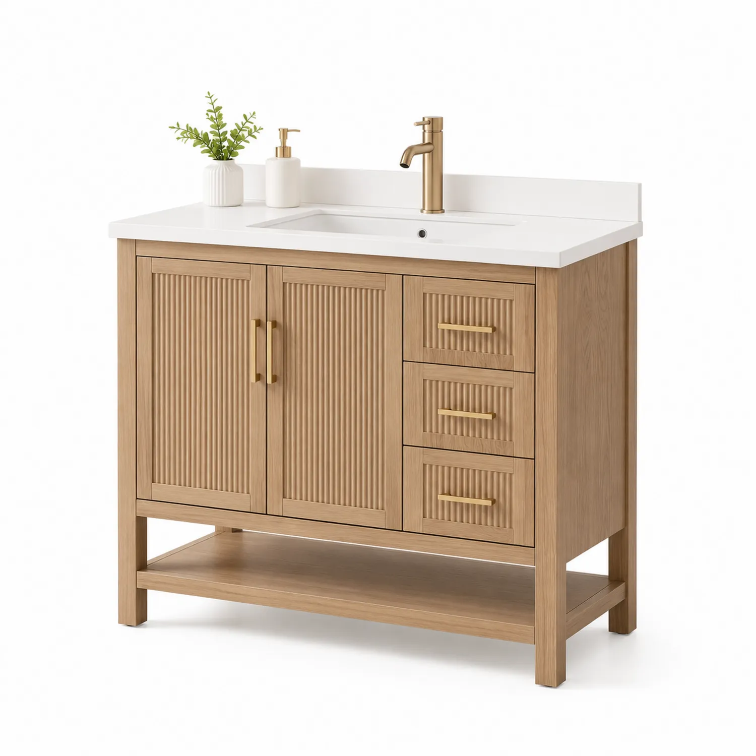 Meuble-lavabo en chêne clair avec plateau en céramique 90cm-rivviorae