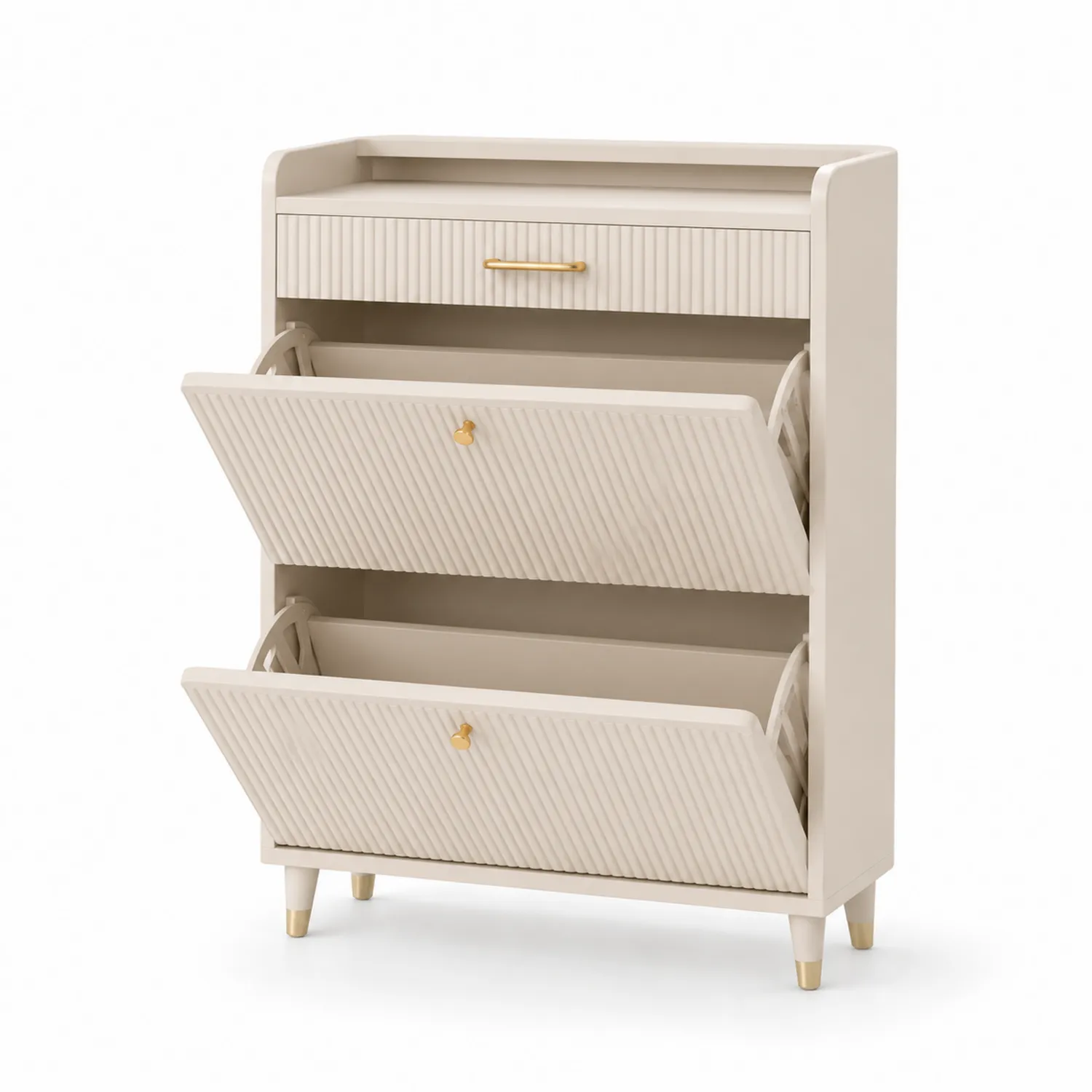 Meuble à chaussures en bois avec tiroir et 2 compartiments basculants Beige-rivviorae