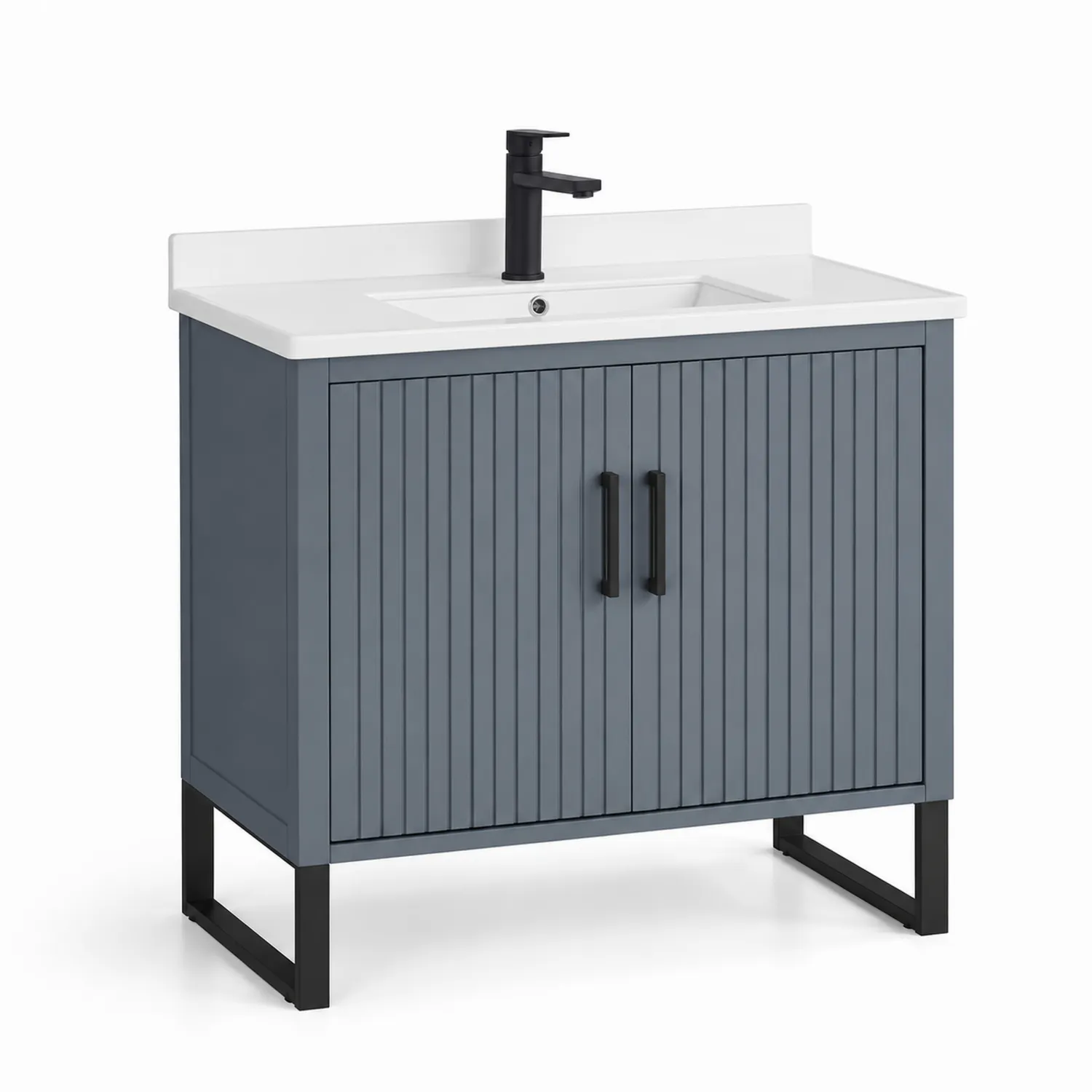 Meuble-lavabo en bois avec lavabo intégré en céramique blanc 80 cm-rivviorae