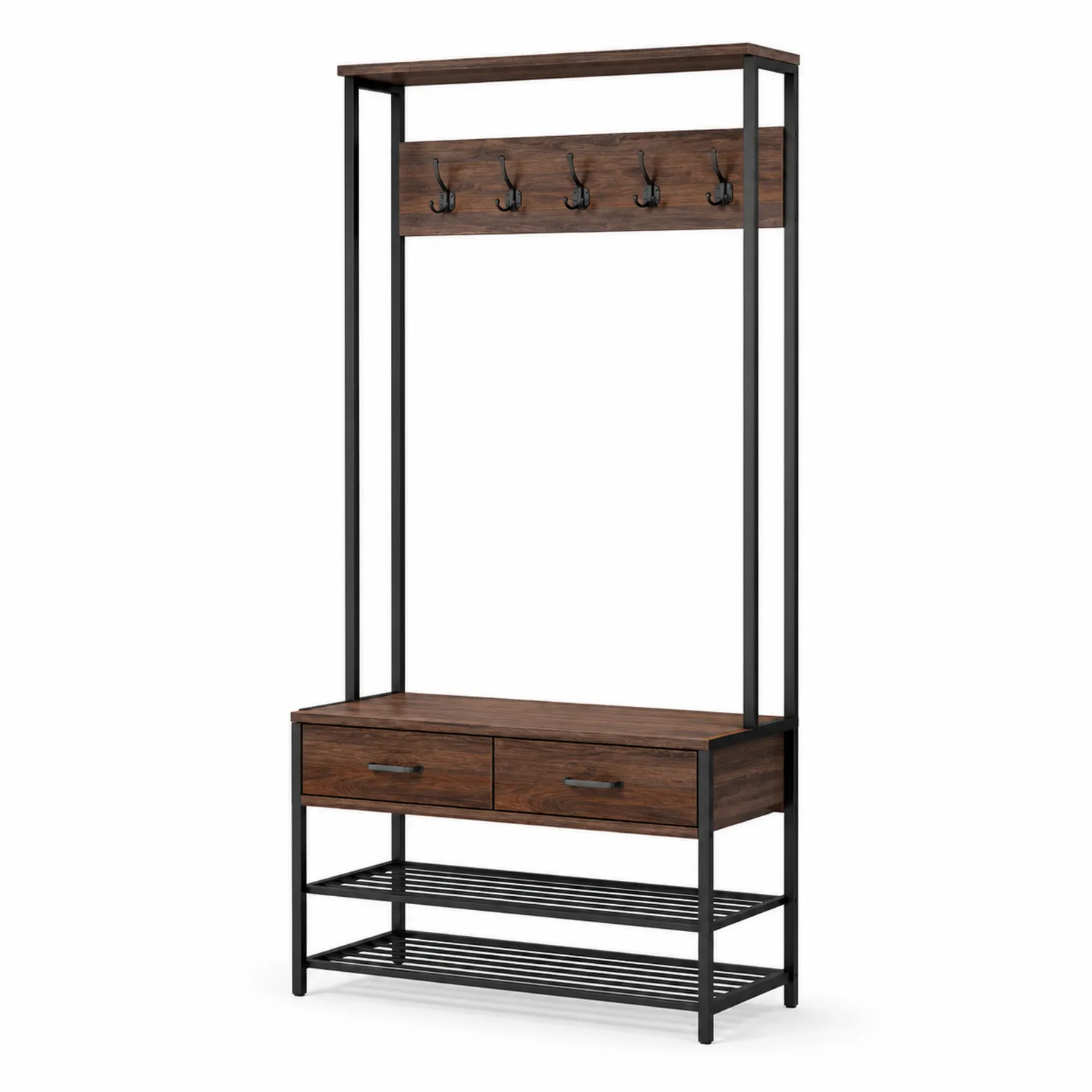 Portemanteau en Bois et Métal avec Tiroirs, 183 cm-rivviorae
