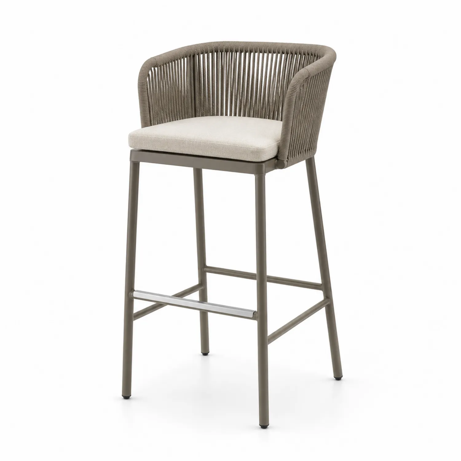Tabouret de bar en métal avec dossier en corde et assise en polyester-rivviorae