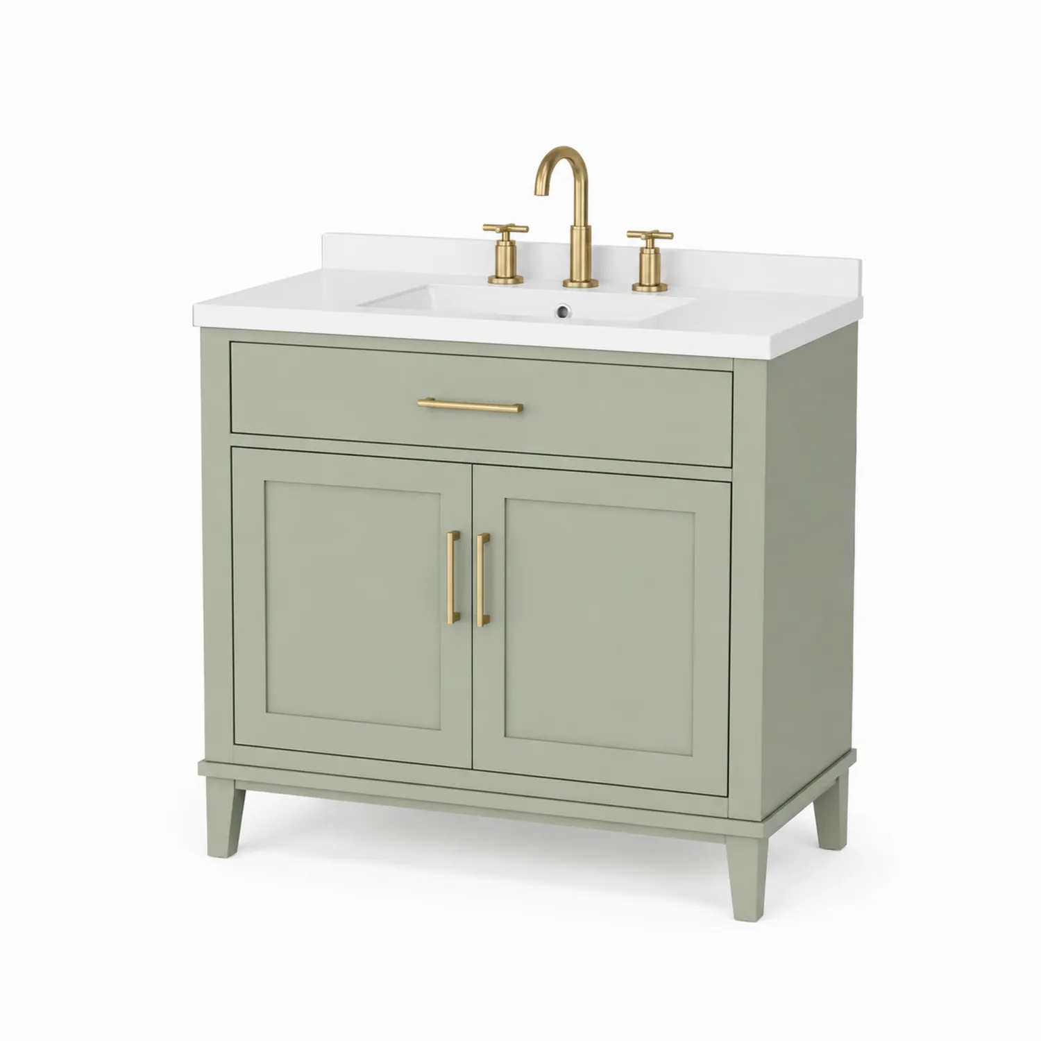 Meuble-lavabo en bois MDF avec lavabo en céramique et robinetterie en laiton gris et doré-rivviorae