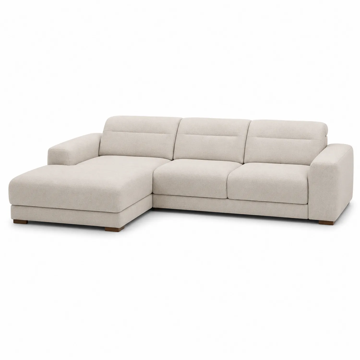 Canapé d'angle en tissu polyester beige avec méridienne-rivviorae