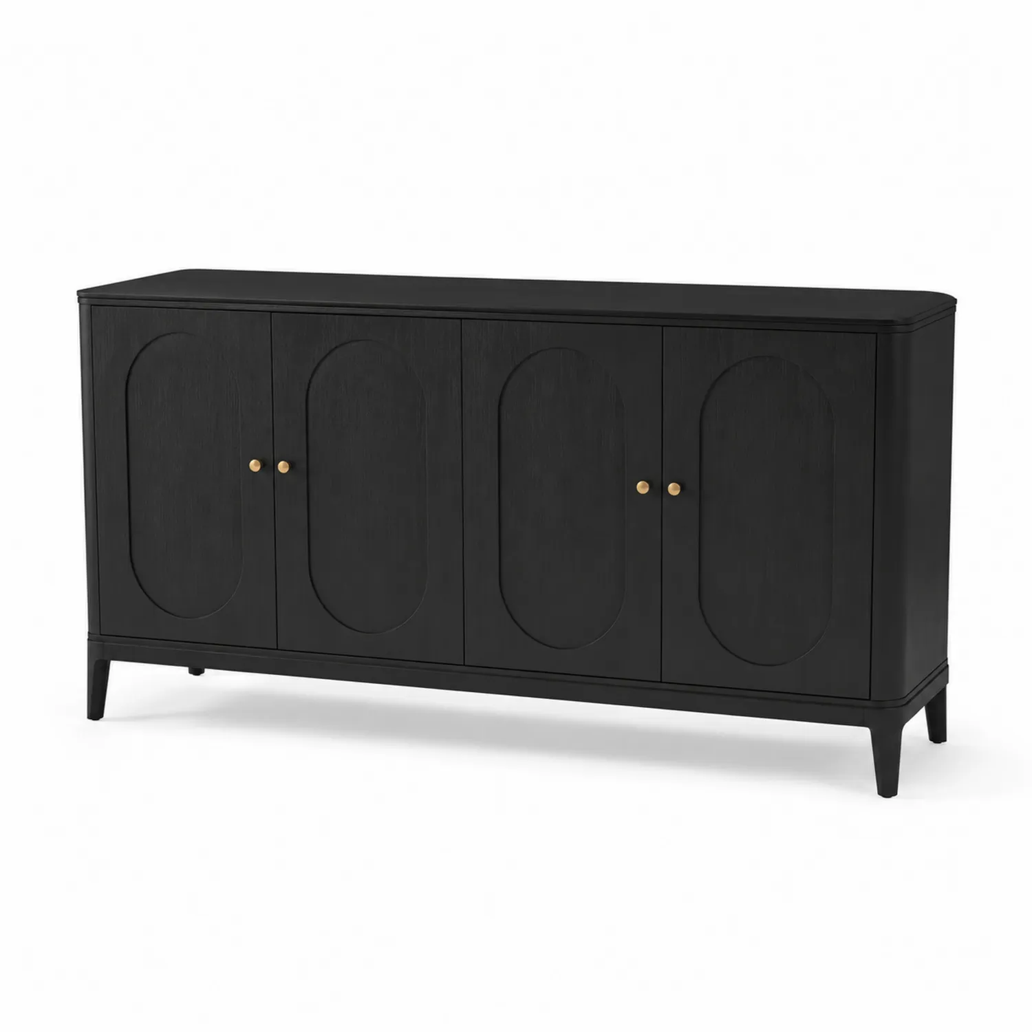Buffet en bois noir avec portes battantes et poignées dorées-rivviorae