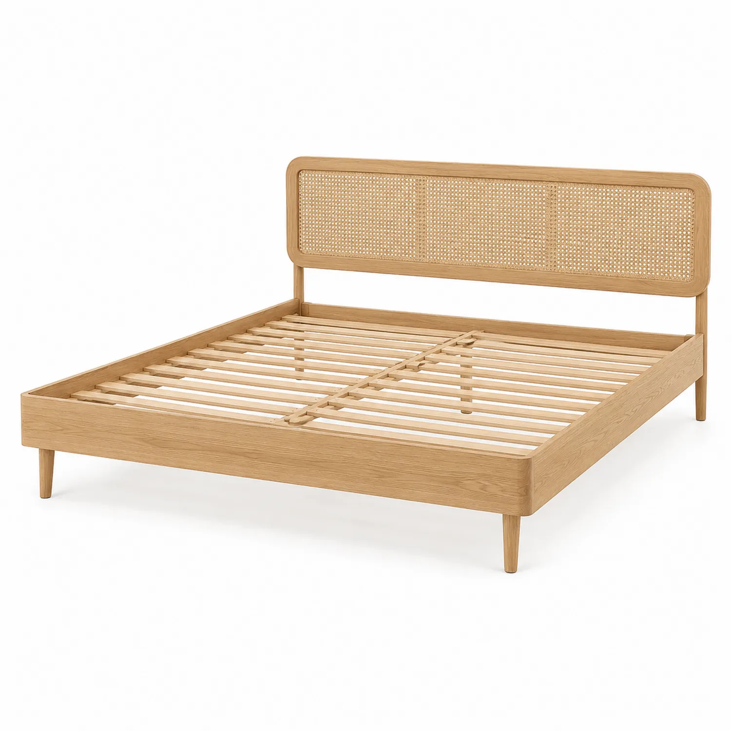 Lit double en bois et rotin 160x200 cm Naturel-rivviorae