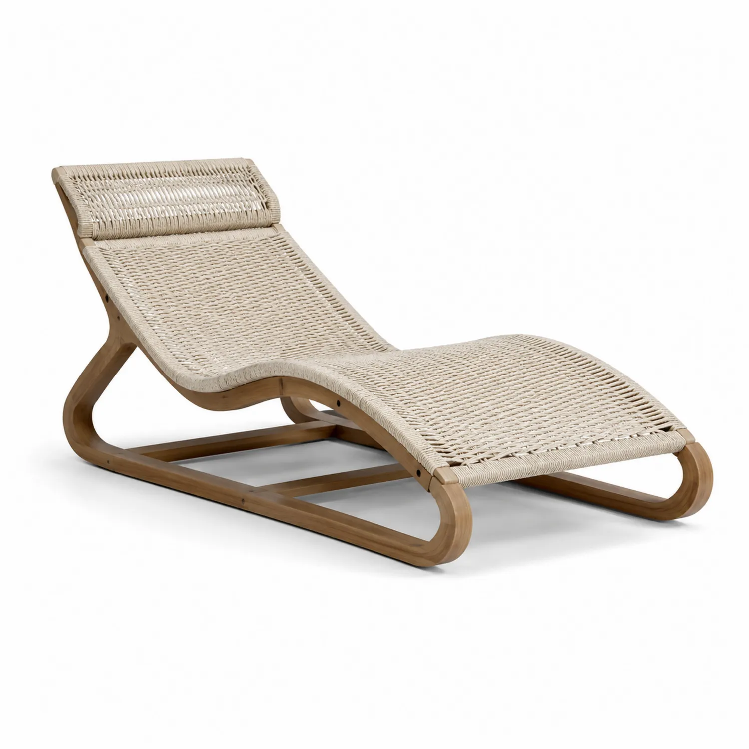 Chaise longue en bois de teck et rotin synthétique beige-rivviorae