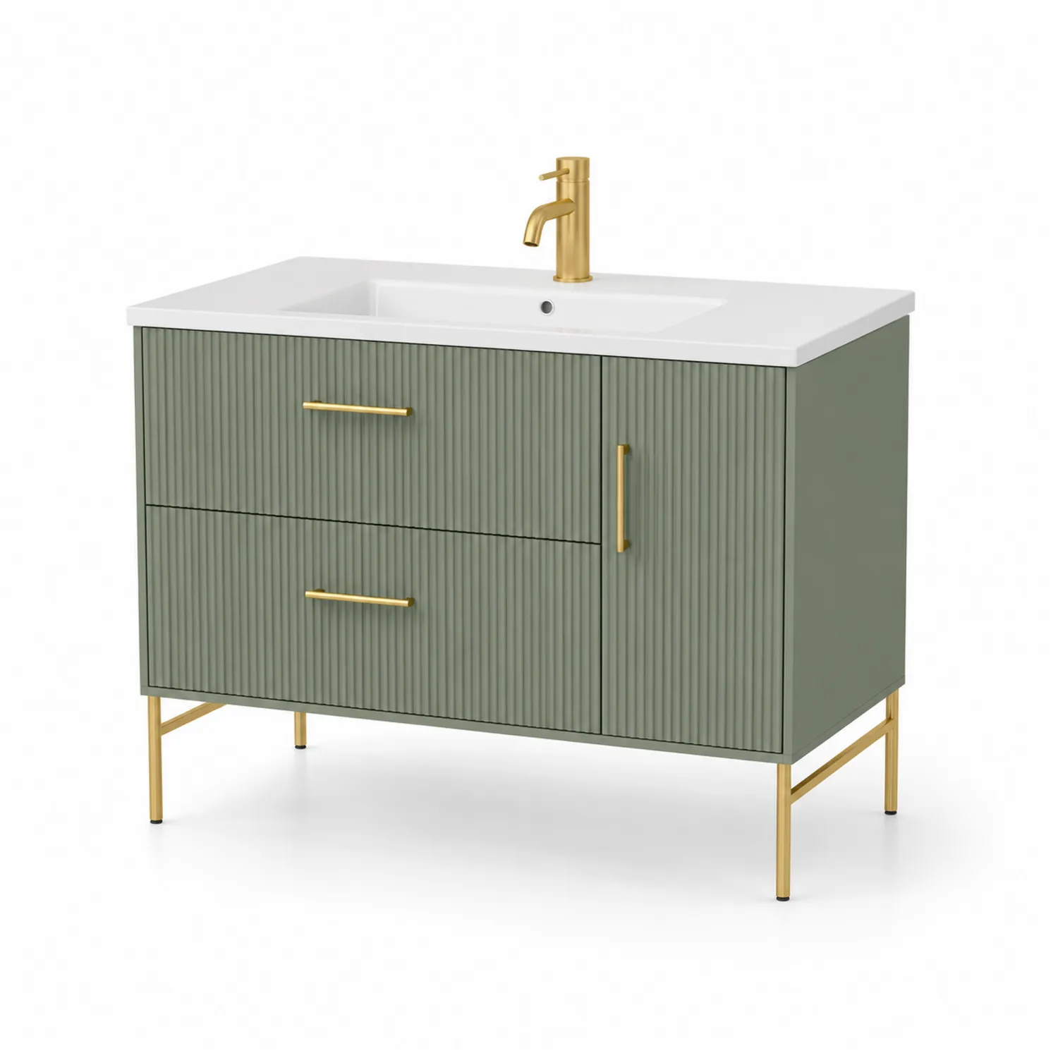 Meuble-lavabo MDF Vert avec Pieds métalliques Dorés 80 cm-rivviorae