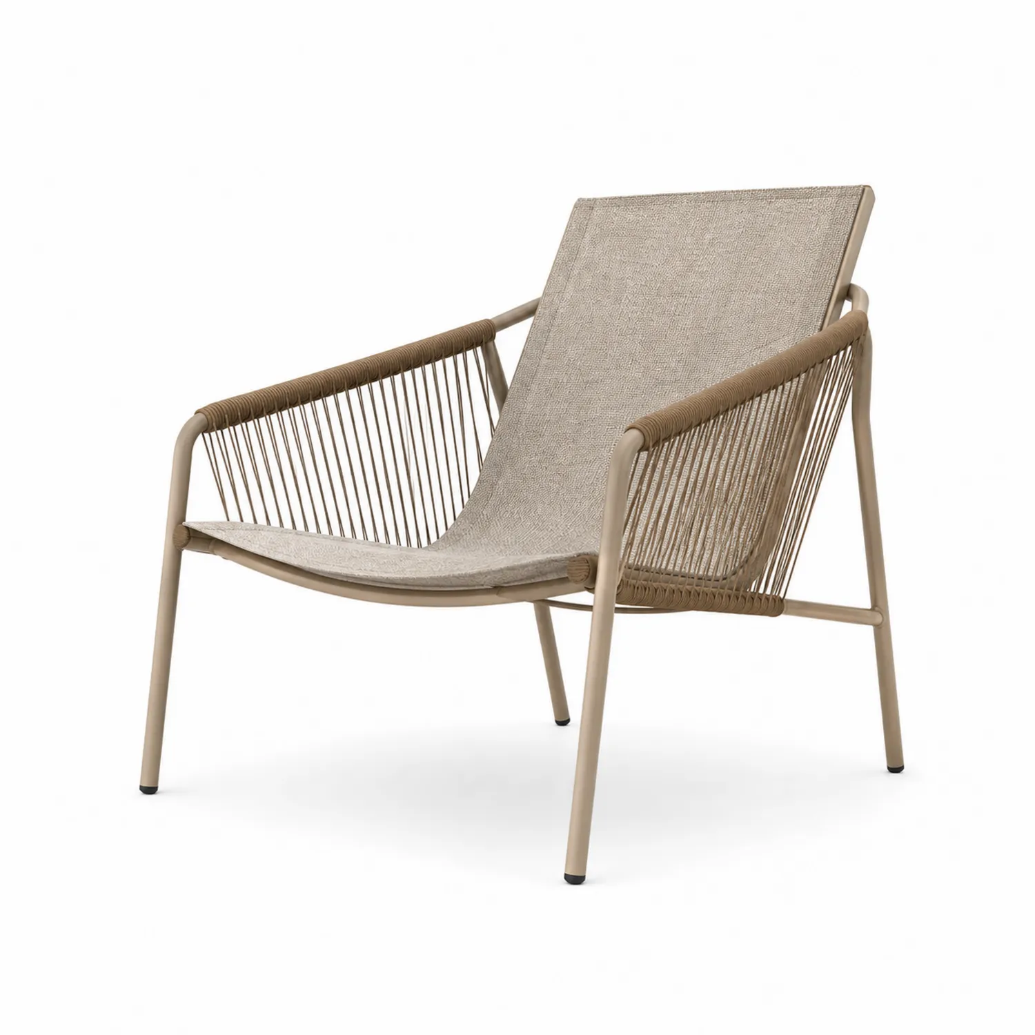 Fauteuil d'extérieur en métal et tissu avec accoudoirs en corde-rivviorae