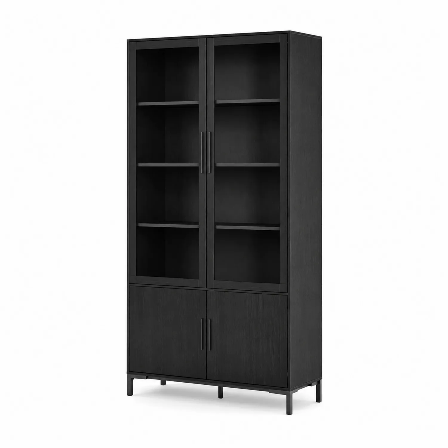 Bibliothèque en bois avec portes en verre trempé, Noir-rivviorae