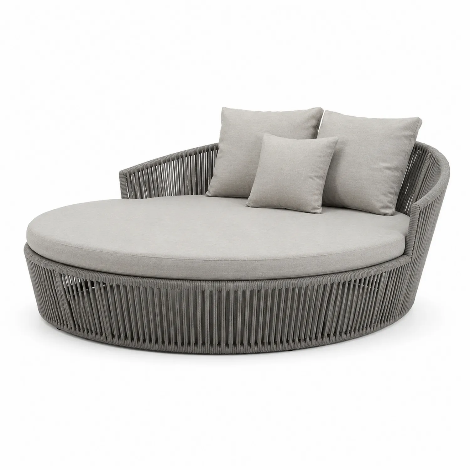 Canapé-lit extérieur rond en corde aluminium gris avec coussins-rivviorae