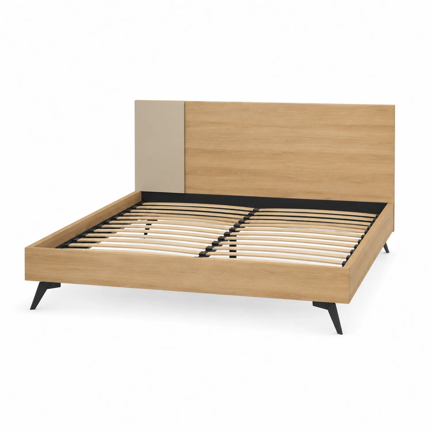 Lit en bois de chêne clair avec tête de lit et pieds métalliques 200x160 cm-rivviorae