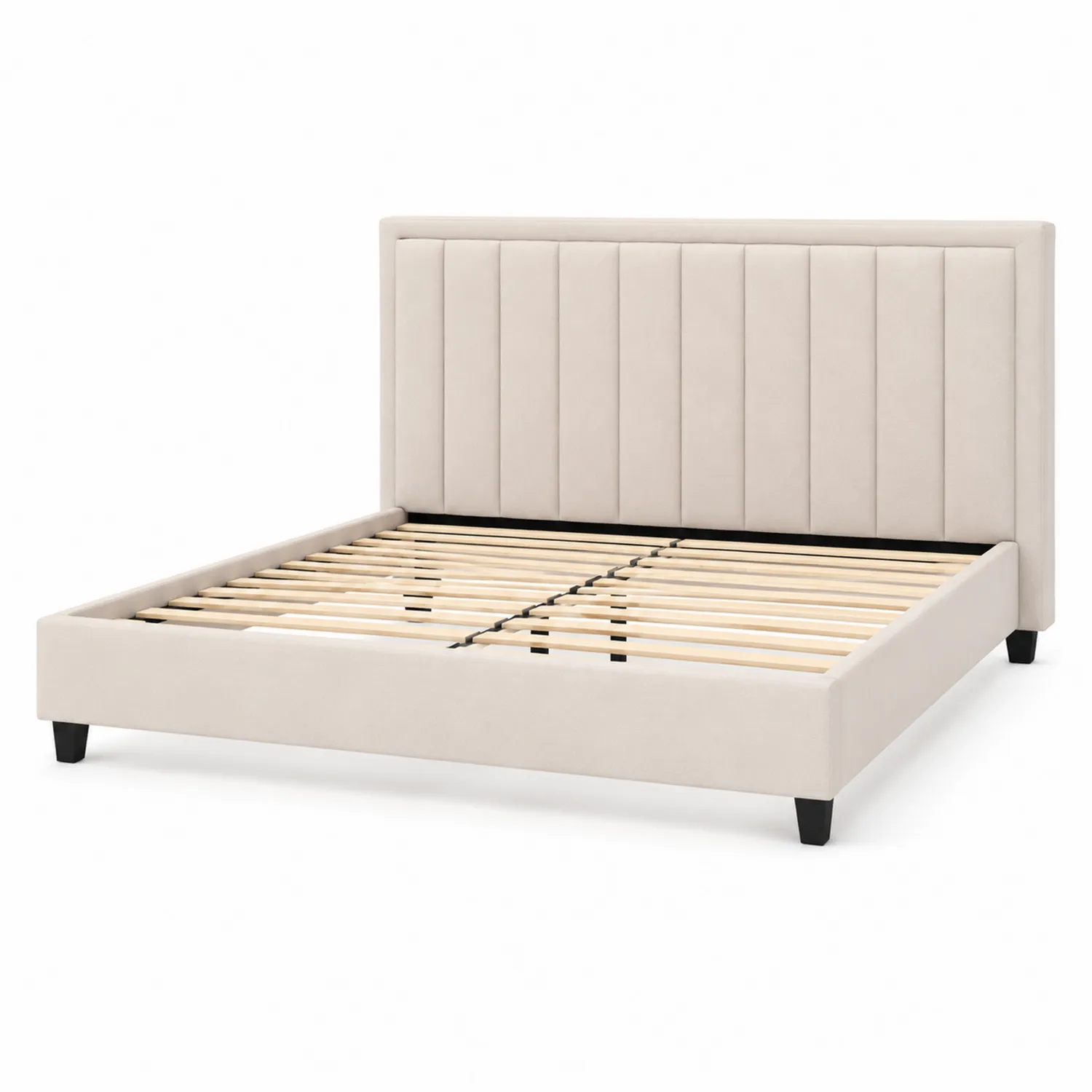 Lit double en bois et tissu polyester Beige 160x200 cm-rivviorae