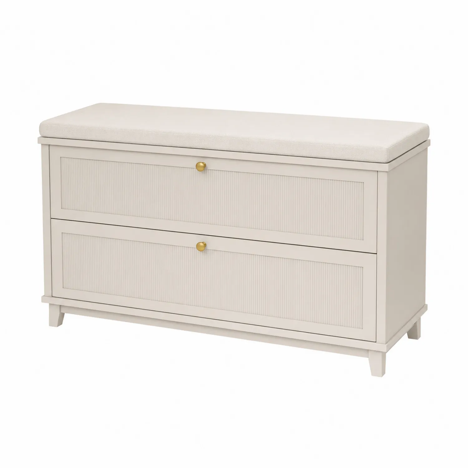 Banc de rangement en bois avec coussin en polyester beige-rivviorae
