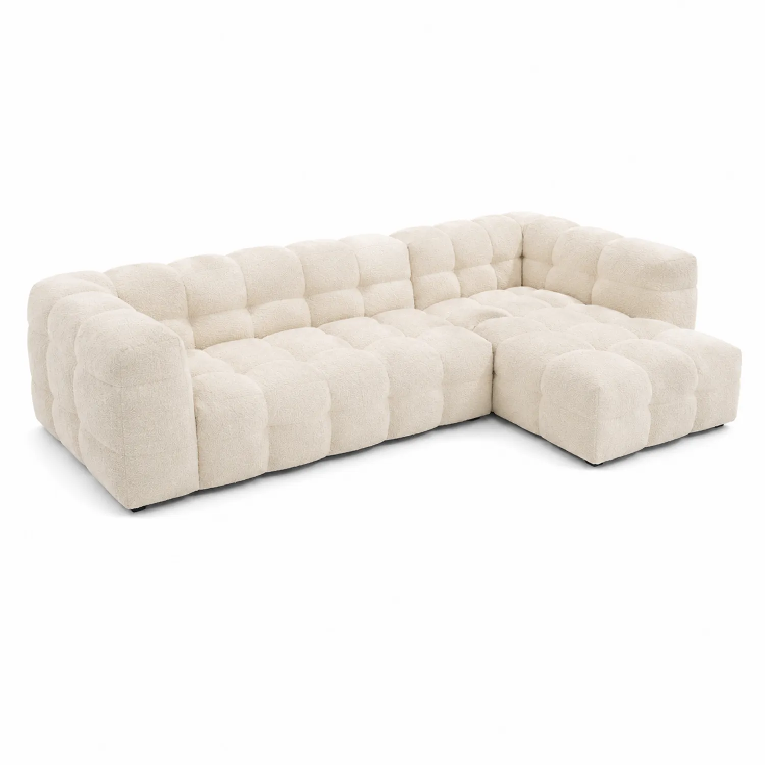 Canapé d'angle en tissu bouclé, Crème
