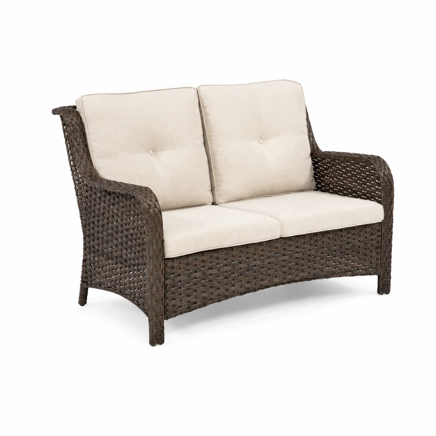 Canapé de jardin en résine avec coussins en tissu beige