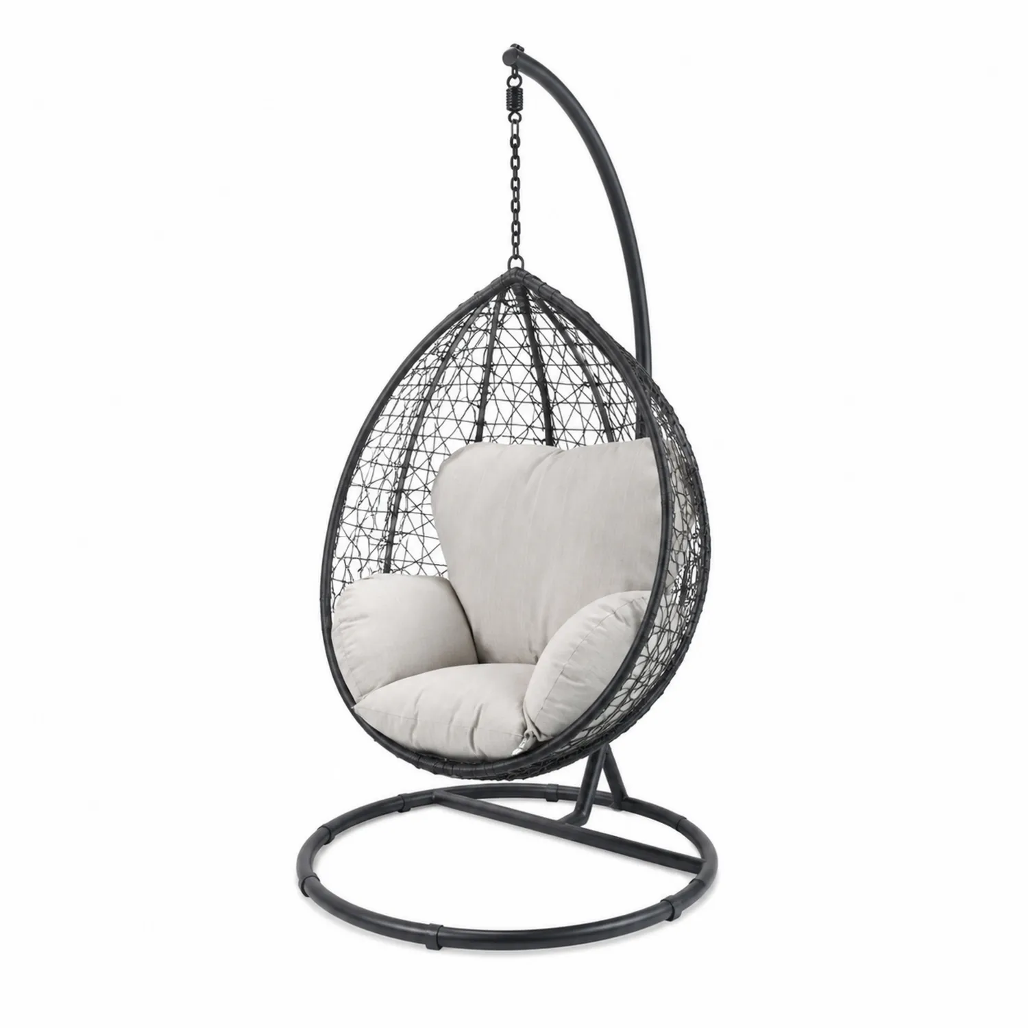 Chaise suspendue en rotin avec coussin en polyester Noir et Beige