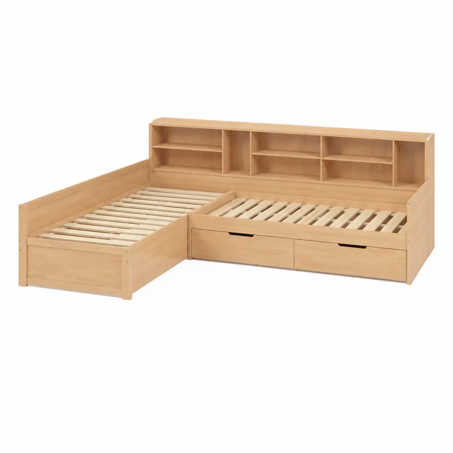 Lit en Bois avec Rangements et Étagères, 205 cm