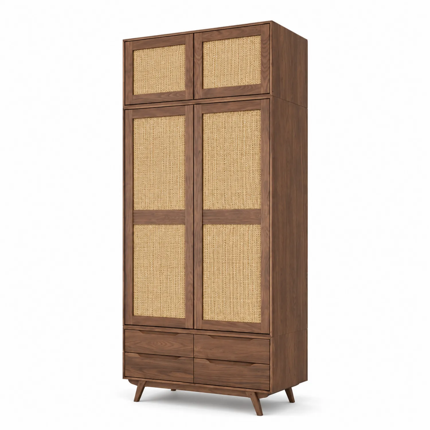 Armoire en bois de noyer avec portes en rotin