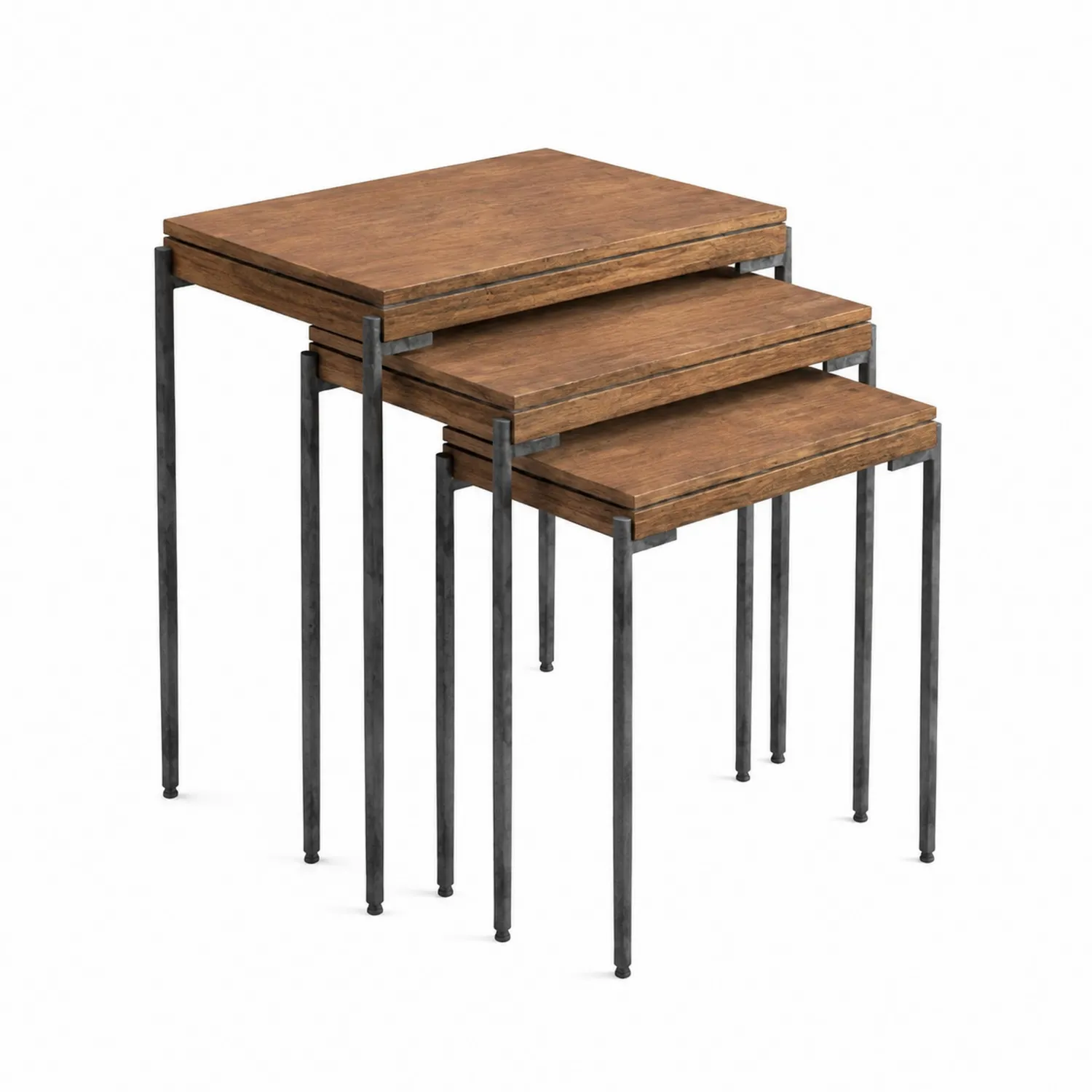 Tables gigognes en bois et métal marron et noir