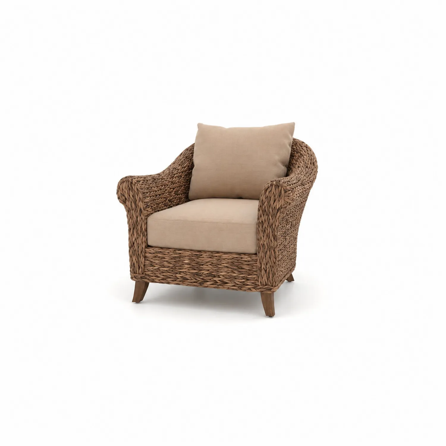 Fauteuil en rotin synthétique avec coussins beiges