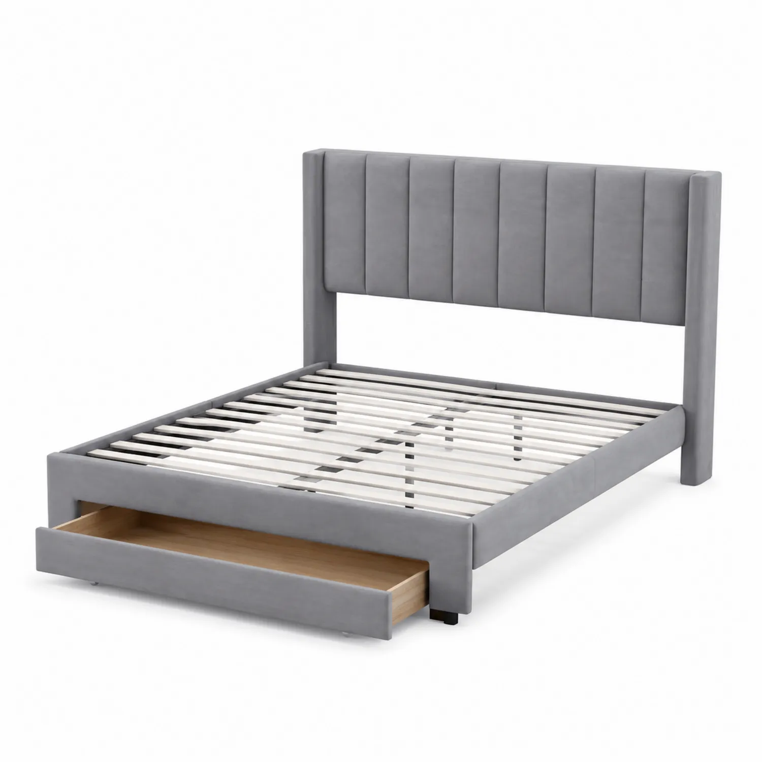 Lit double en velours avec rangement 140x200 cm