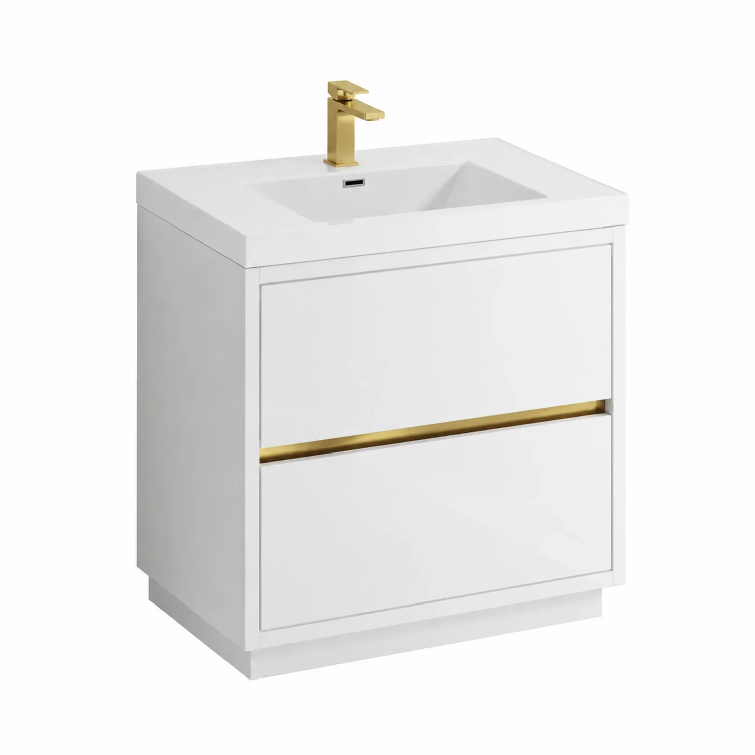 Meuble-lavabo en bois composite avec robinet en métal doré