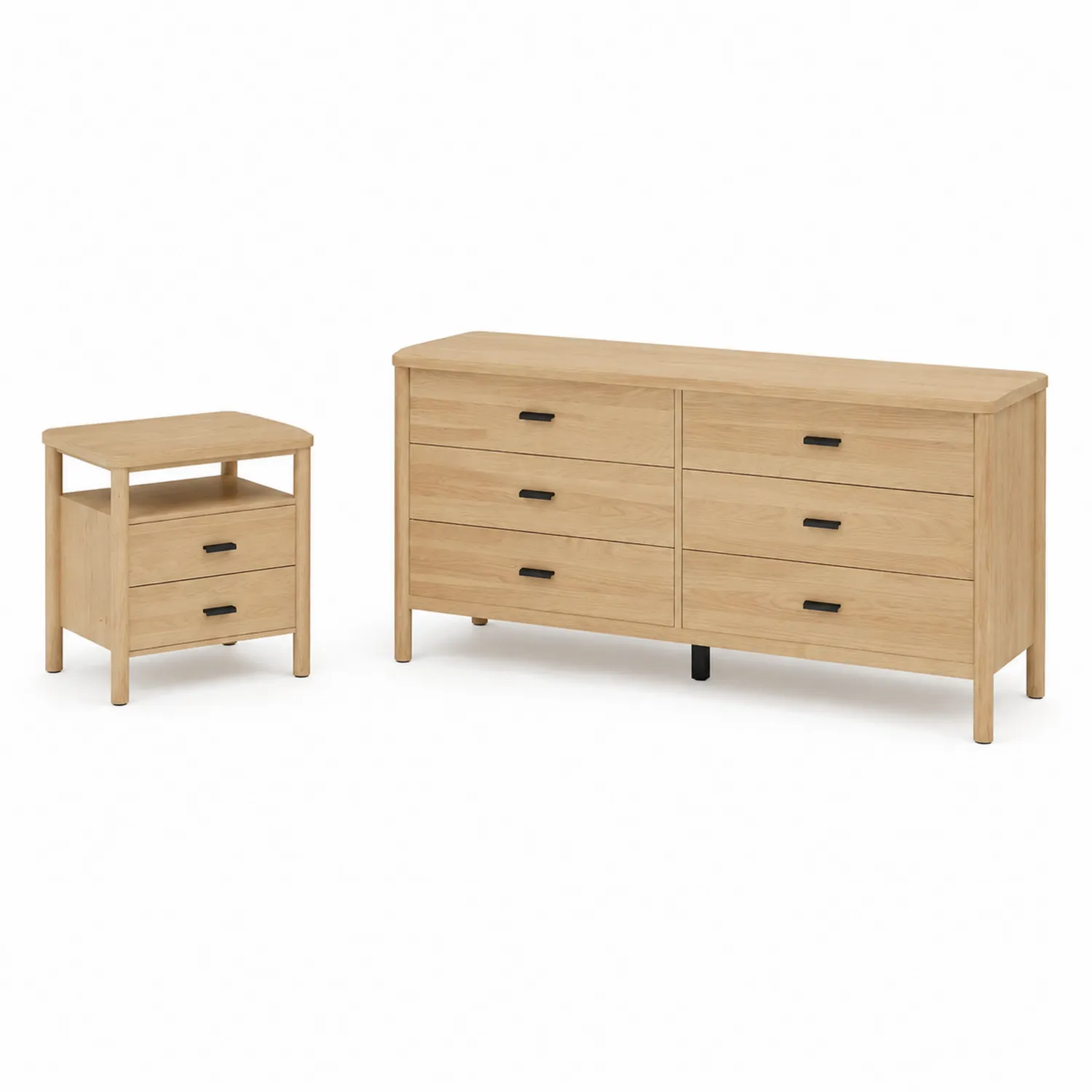 Ensemble de chambre en chêne massif avec commode et table de chevet