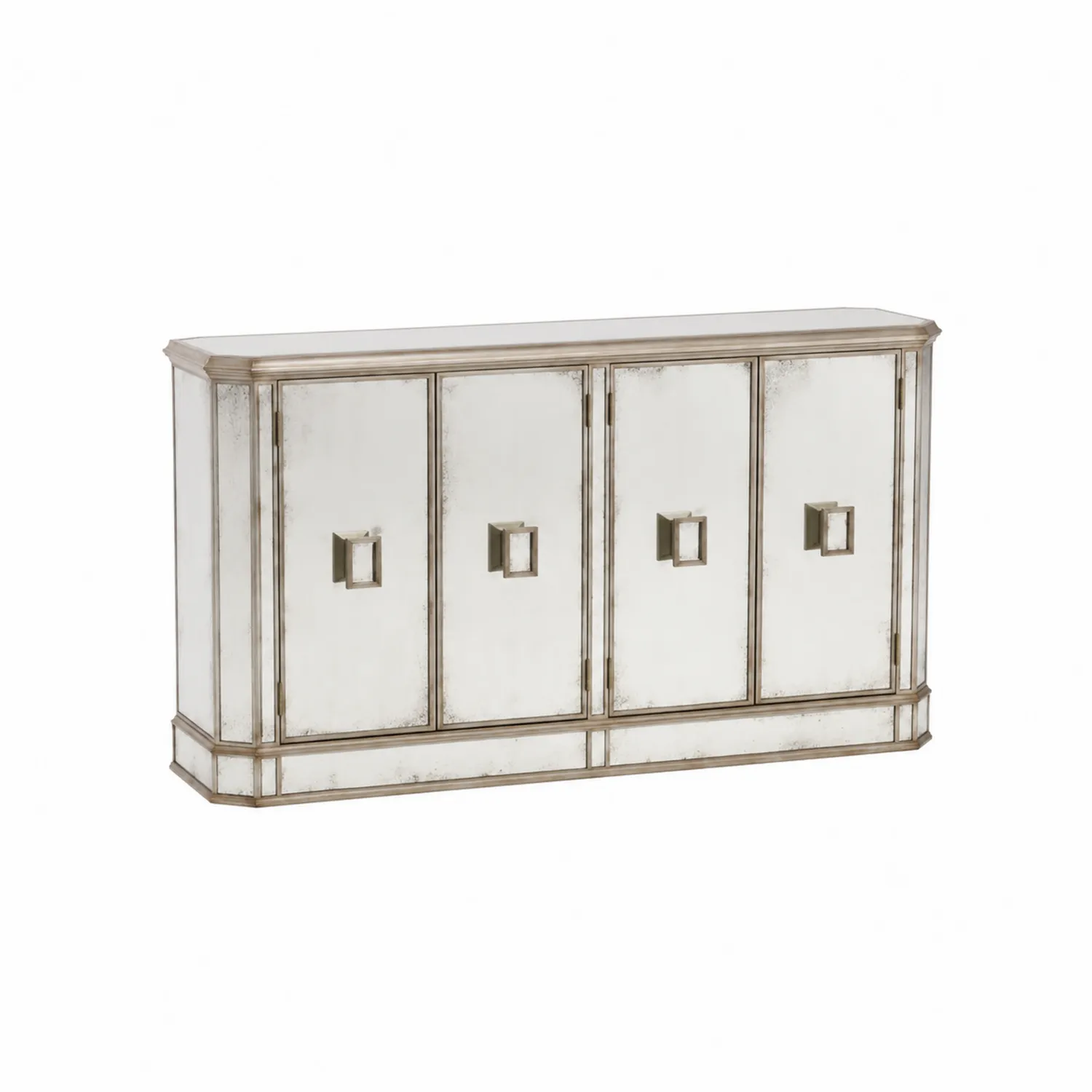 Buffet en Bois et Verre Argenté 4 Portes