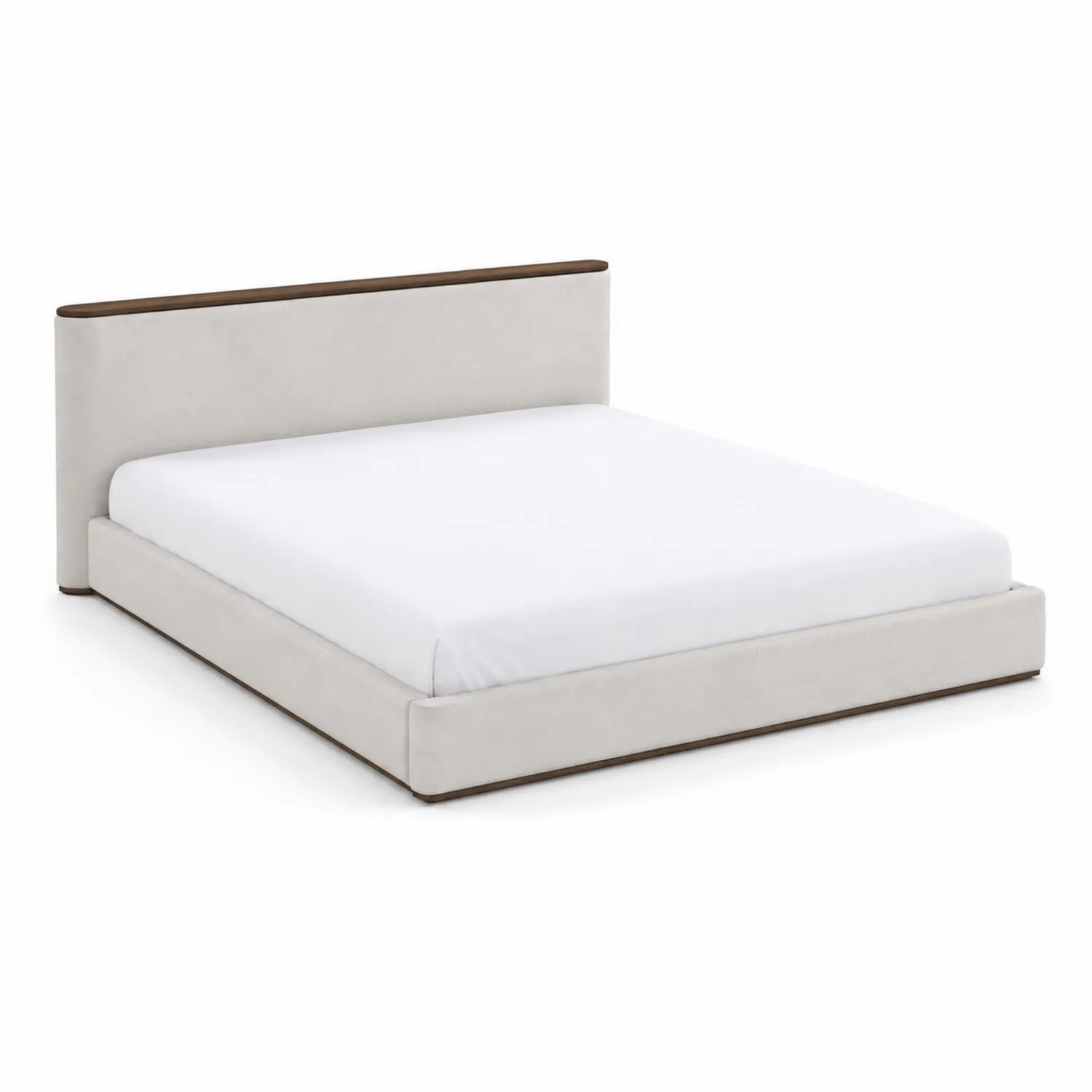 Lit double en bois et tissu polyester Beige 200x160 cm