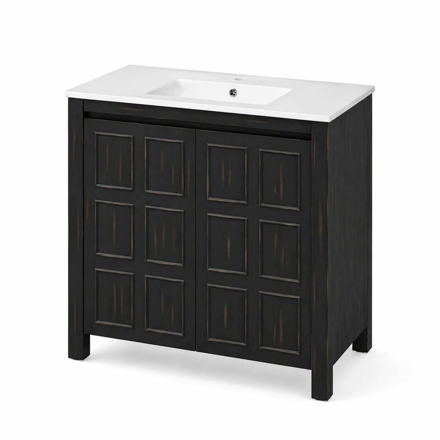 Meuble-lavabo noir en bois composite et céramique 80x45x85 cm