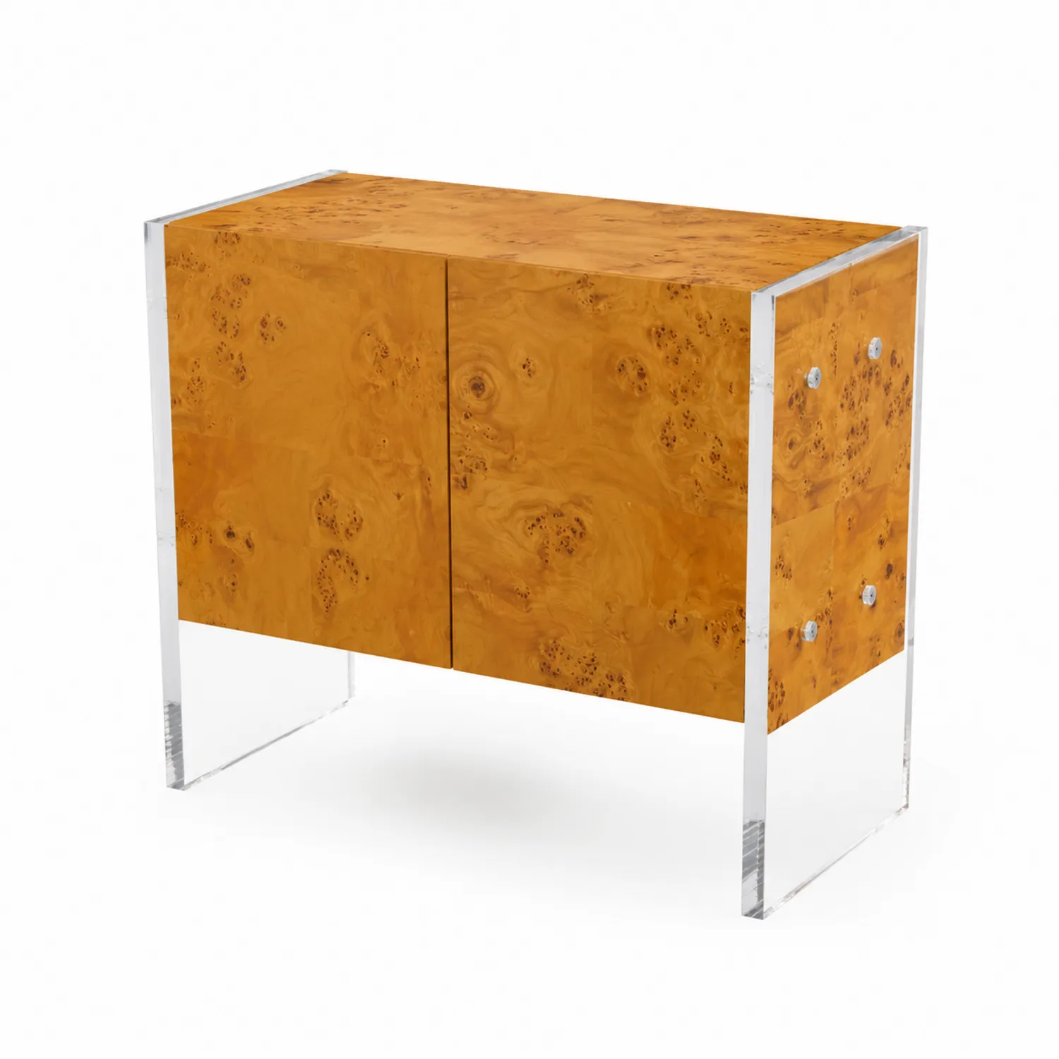Commode en Bois de Loupe avec Structure en Acrylique