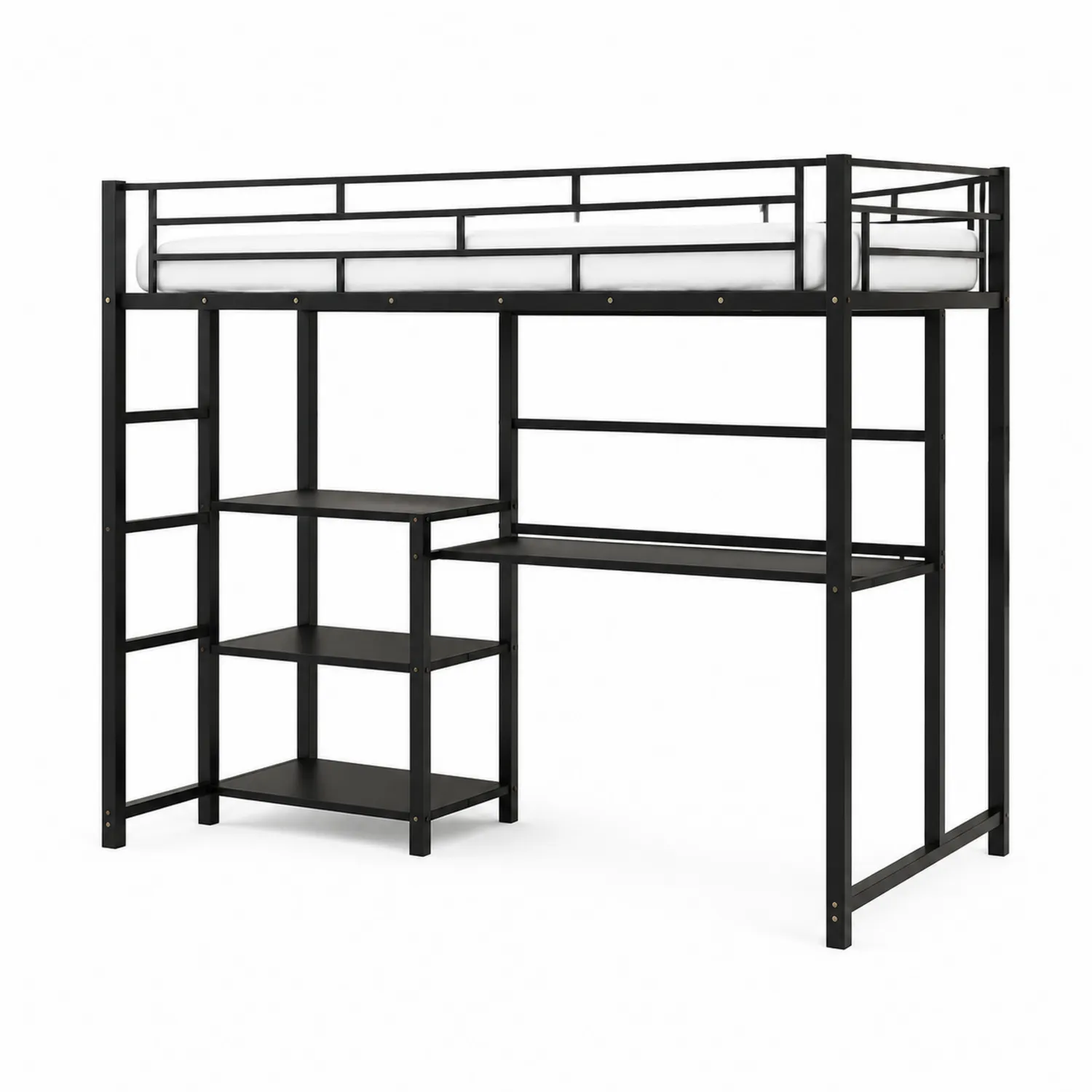 Lit mezzanine en métal avec bureau et étagères 200x90 cm
